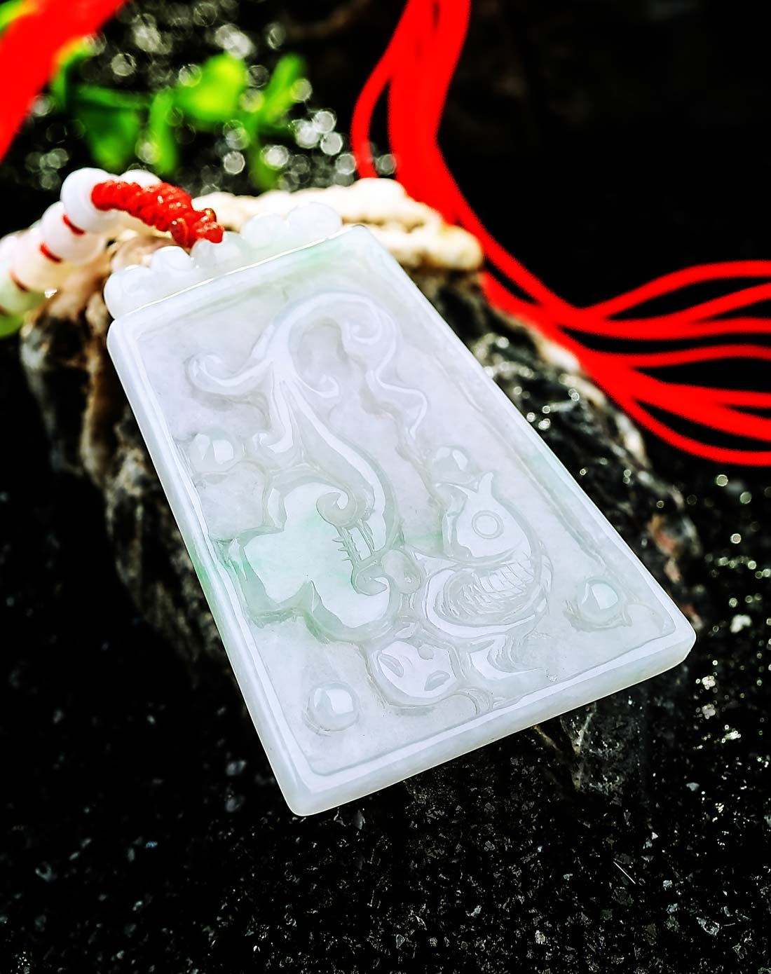 精雕超细腻冰种通透鲤鱼牌 年年有余吊坠