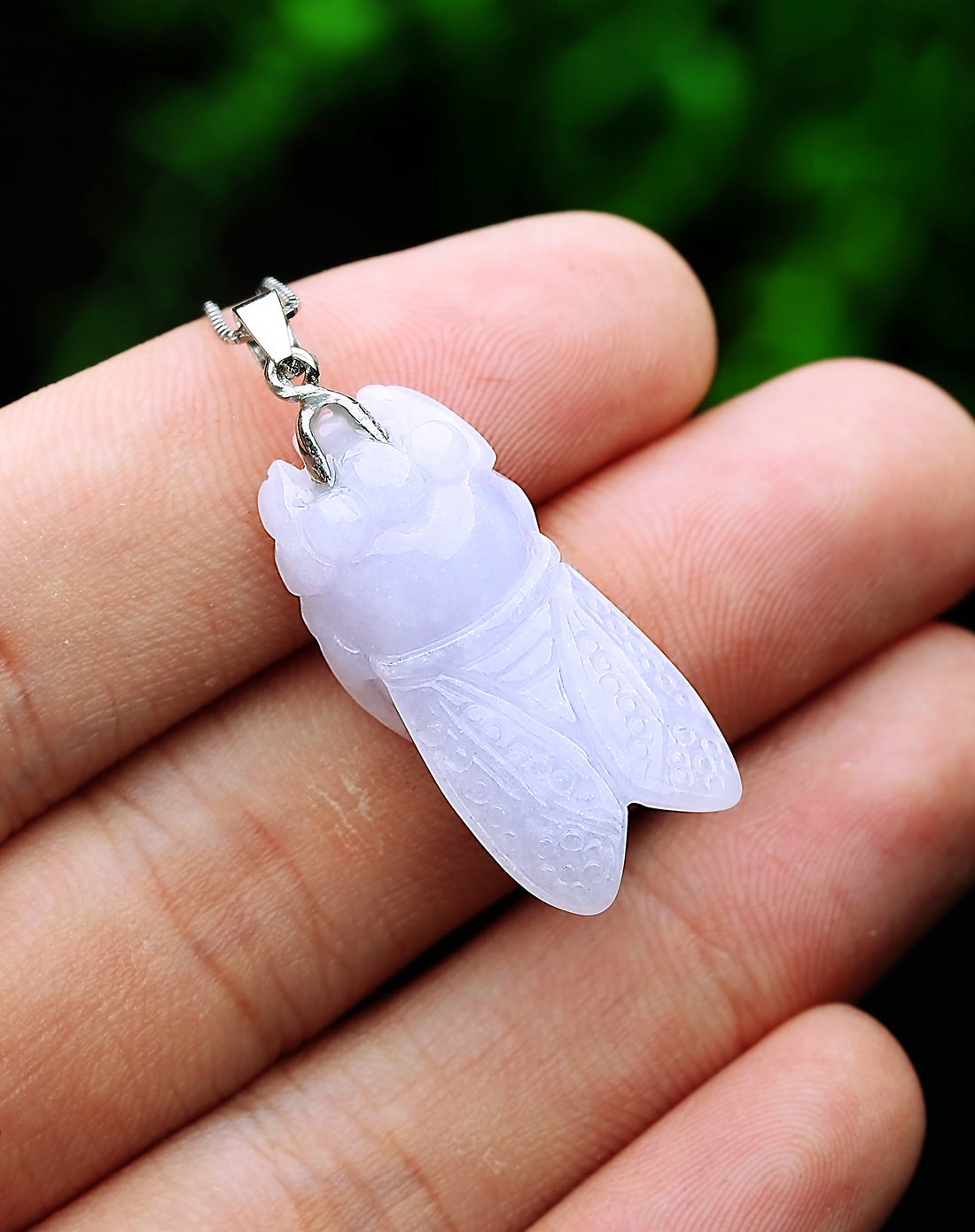 纯银镶扣超细腻冰种立体知了 一鸣惊人吊坠