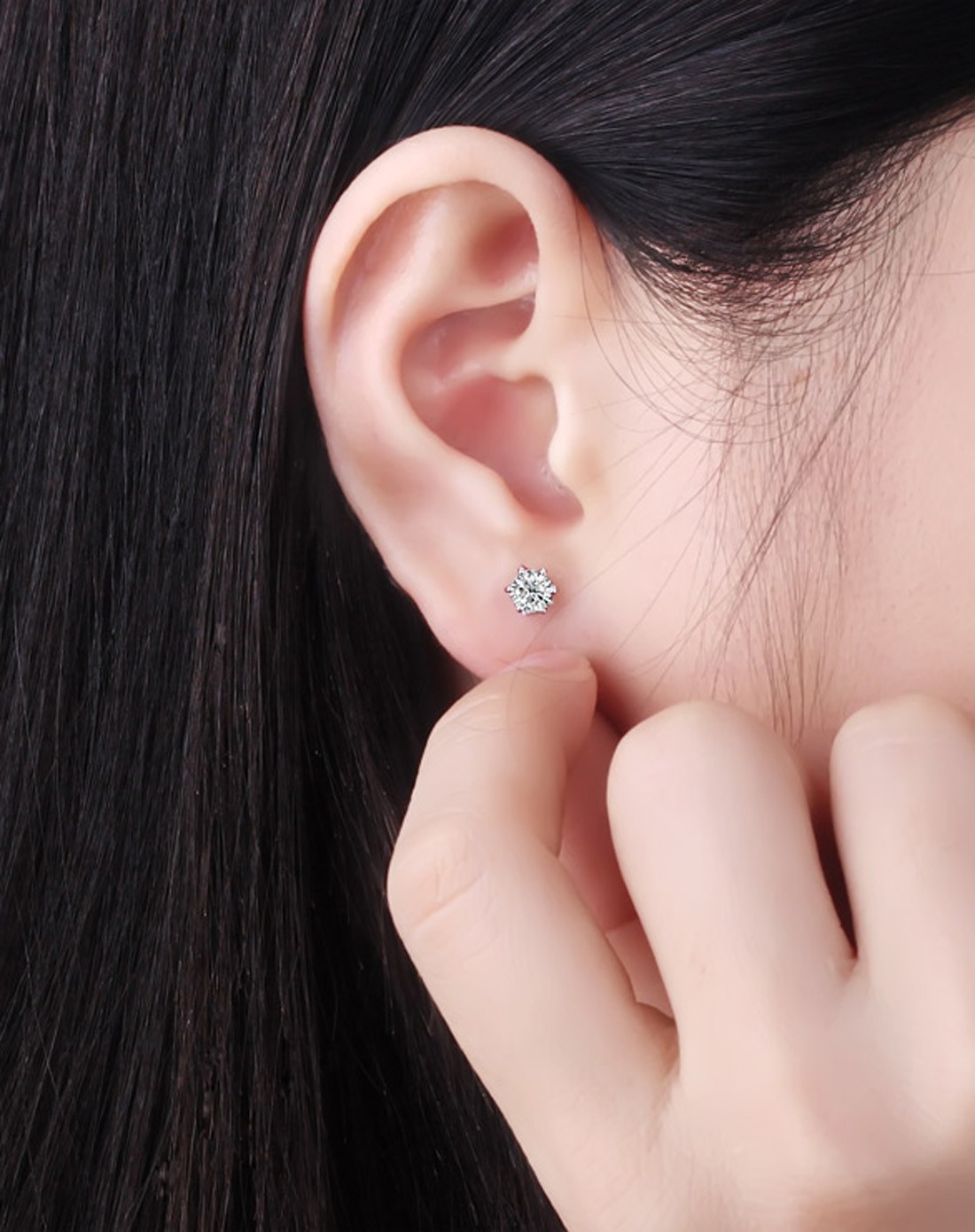 30分18k金钻石耳钉-经典六爪