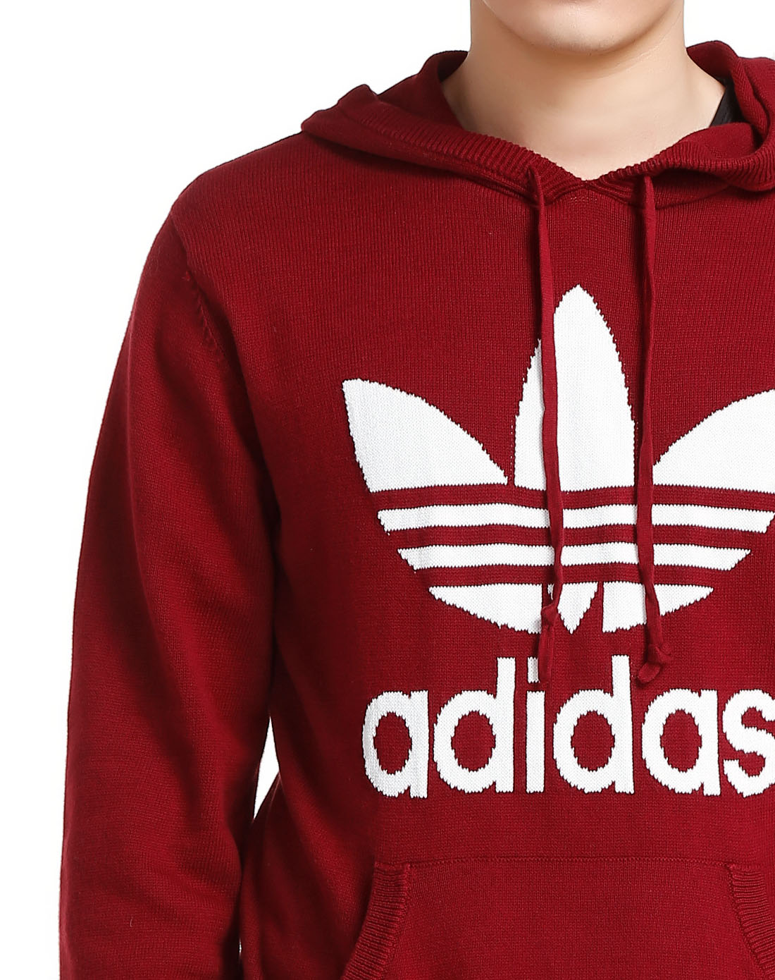 &三叶草&new balance)阿迪达斯adidas 男款酒红色连帽长袖针织卫衣