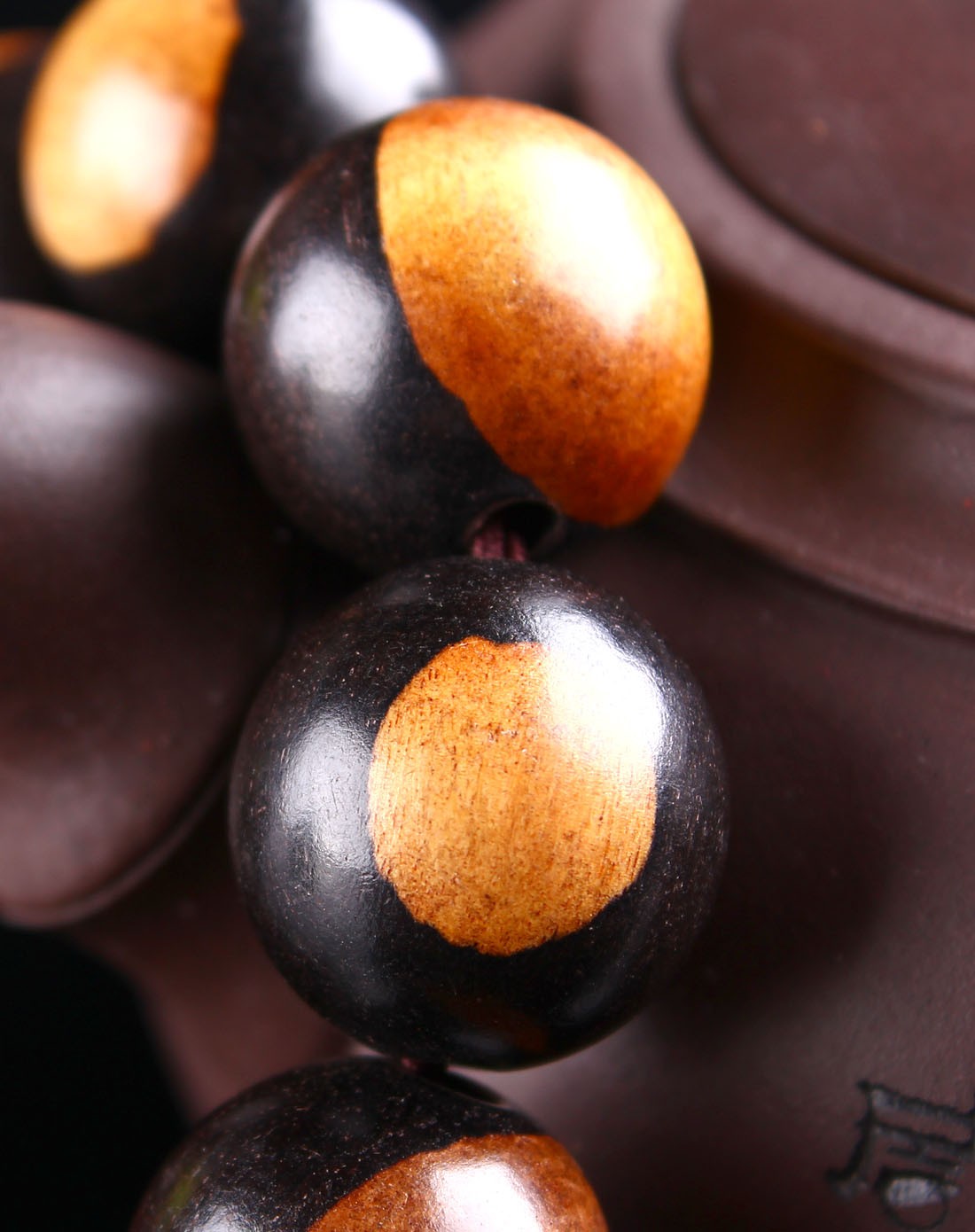 天然黑檀阴阳木大颗手珠19mm