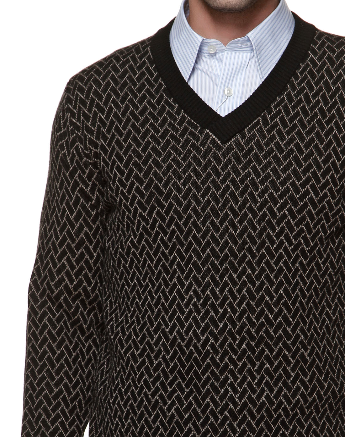 黑色潮流时尚长袖100%羊毛衫