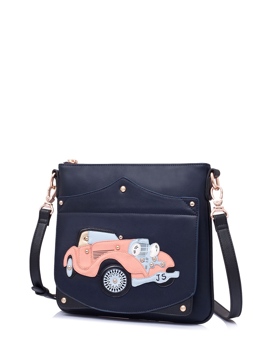 女性深蓝色老爷车拉链磁扣包