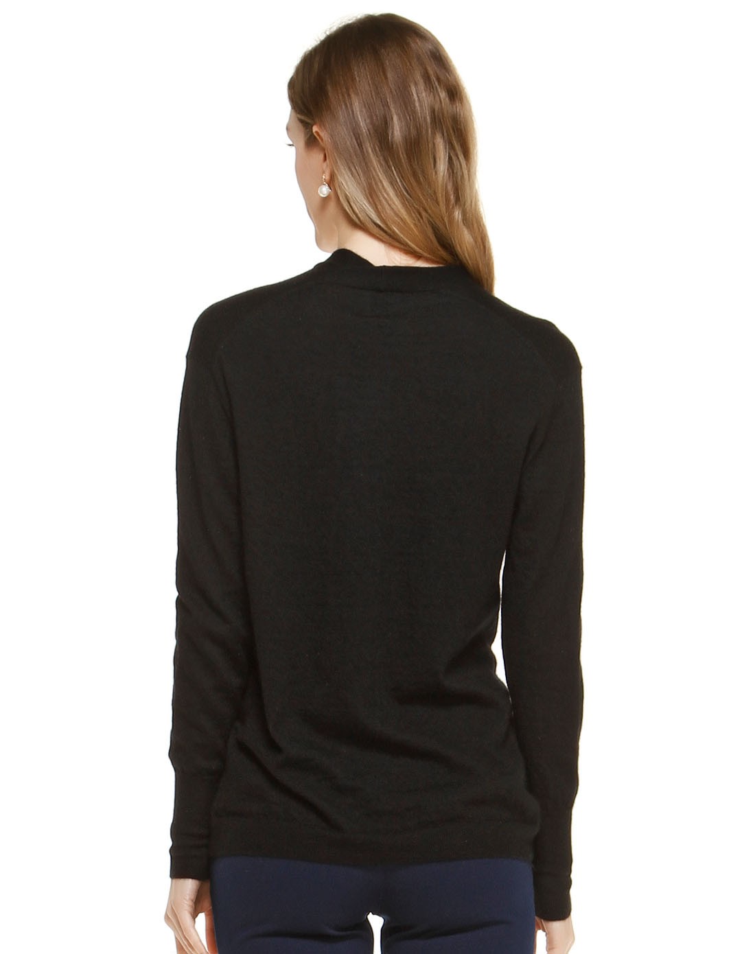 anne klein 黑色圆领简约100%山羊绒长袖针织衫