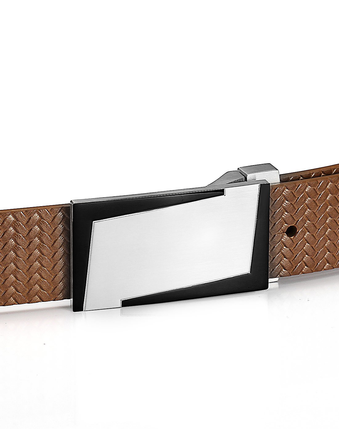 男款harmony间黑色插扣织纹咖色皮带