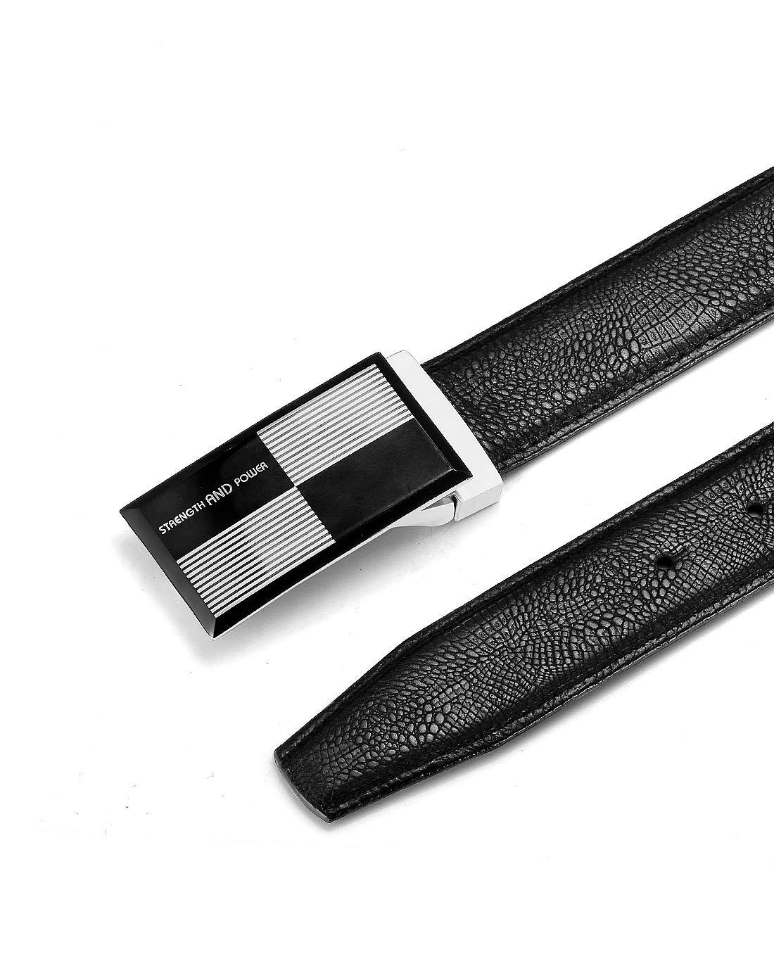 男款scripture黑色插扣蜥蜴纹头层黑色皮带