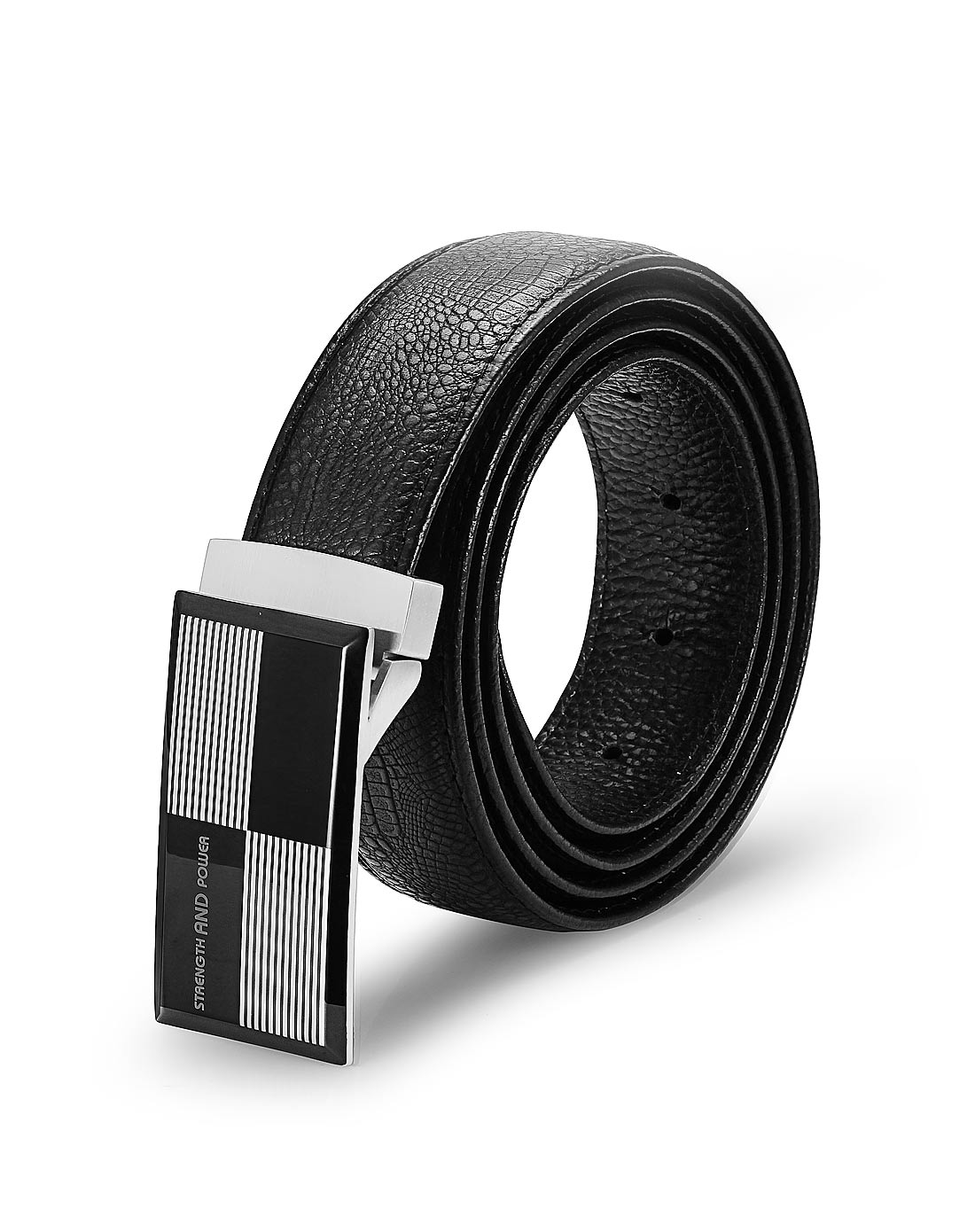 男款scripture黑色插扣蜥蜴纹头层黑色皮带