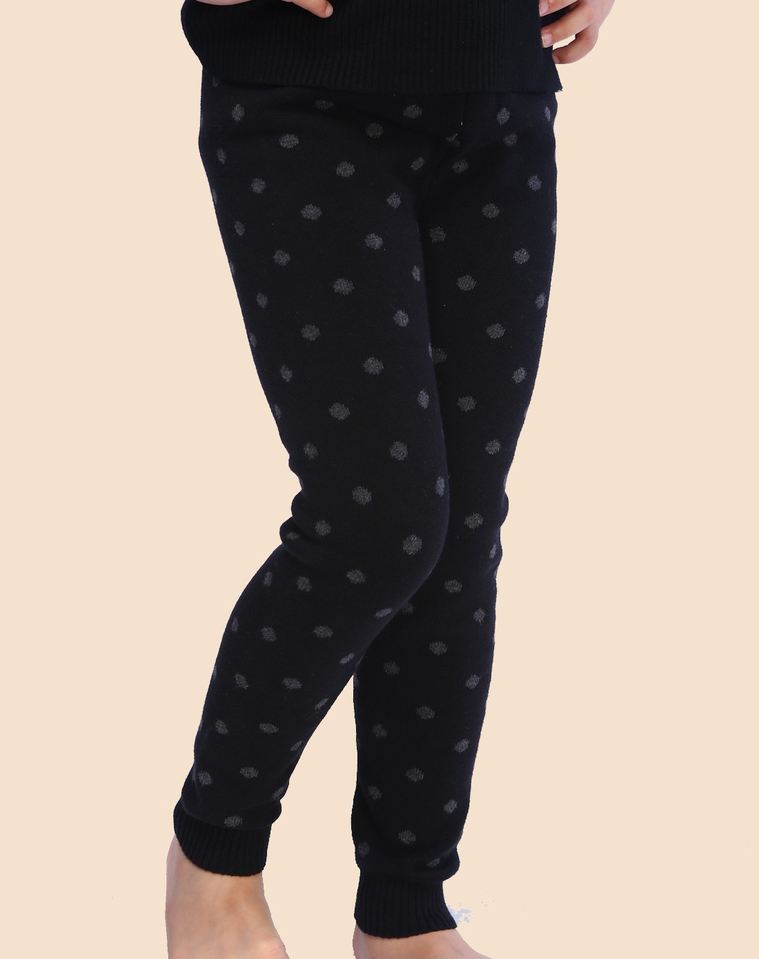 女童黑色若梦加厚打底线裤