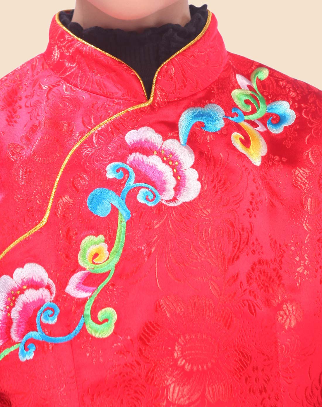 女童大红红藕玉簟立领格格服