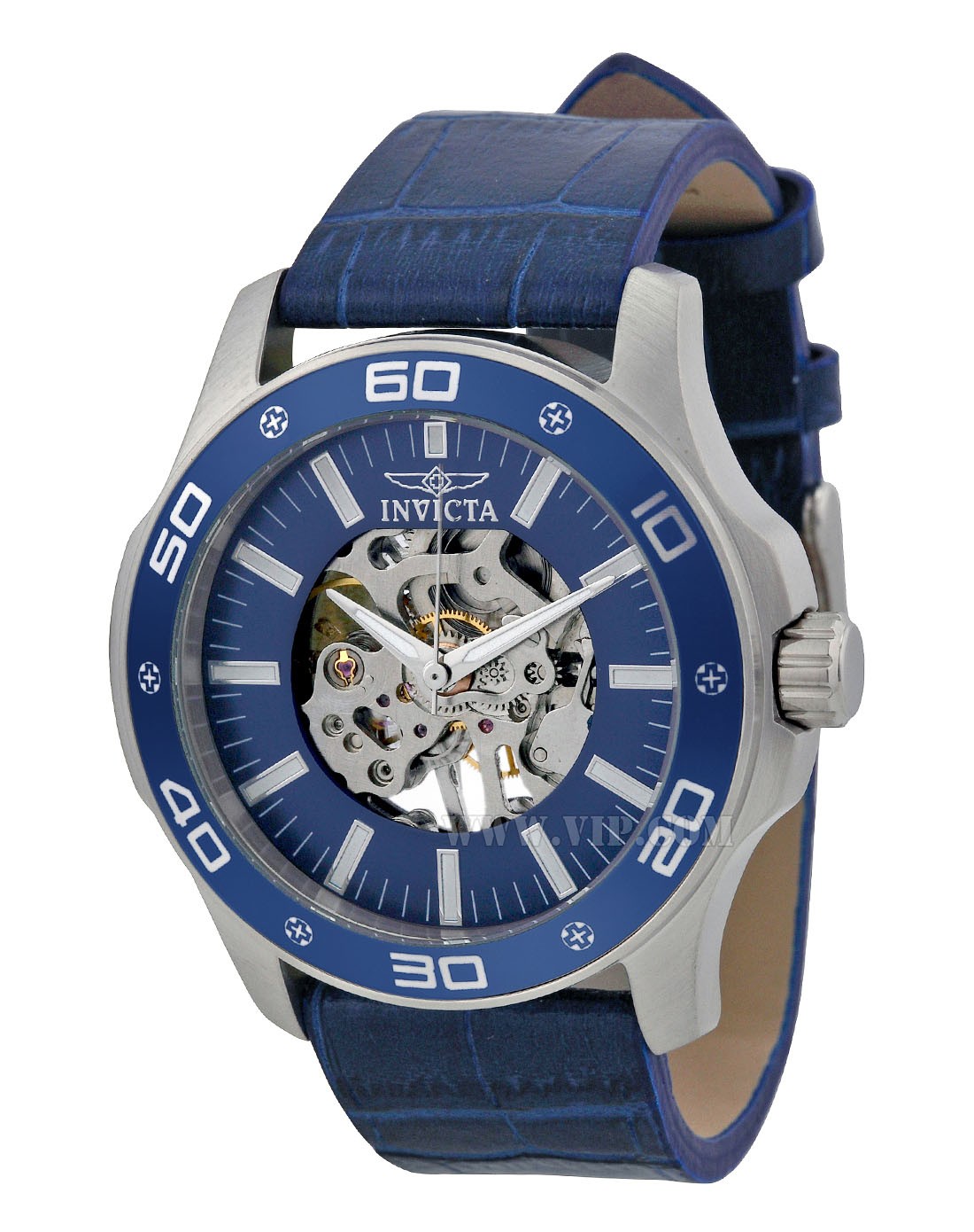 invicta男士时尚蓝色皮革表带机械表in17259_唯品会
