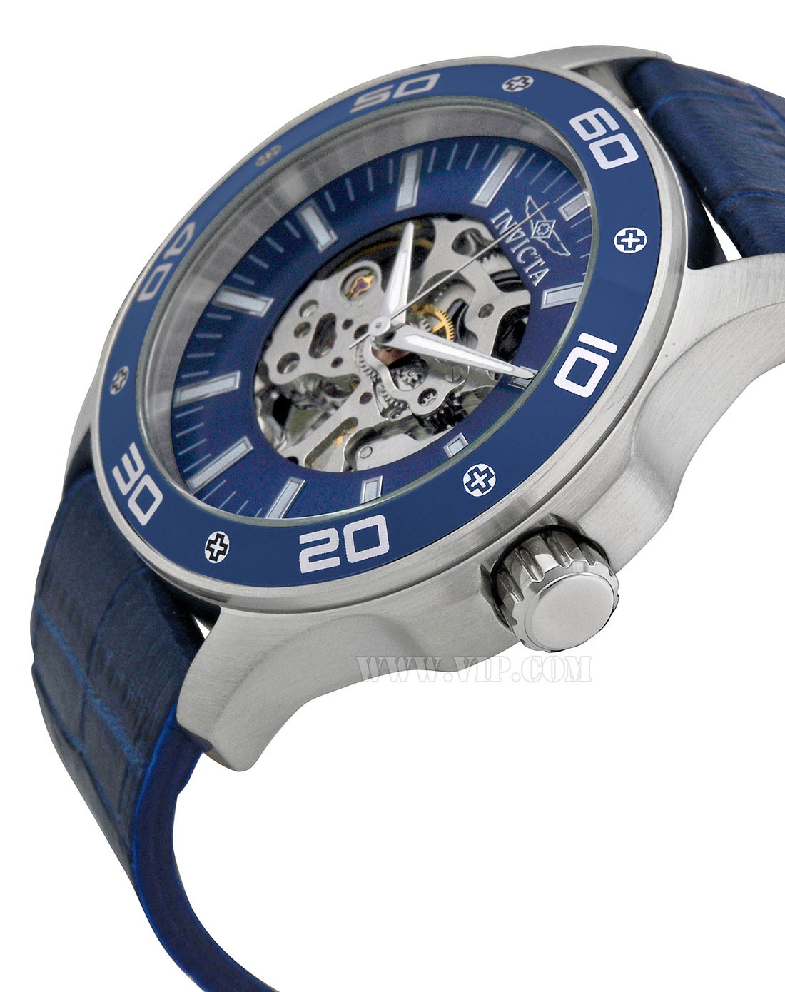 invicta男士时尚蓝色皮革表带机械表in17259_唯品会