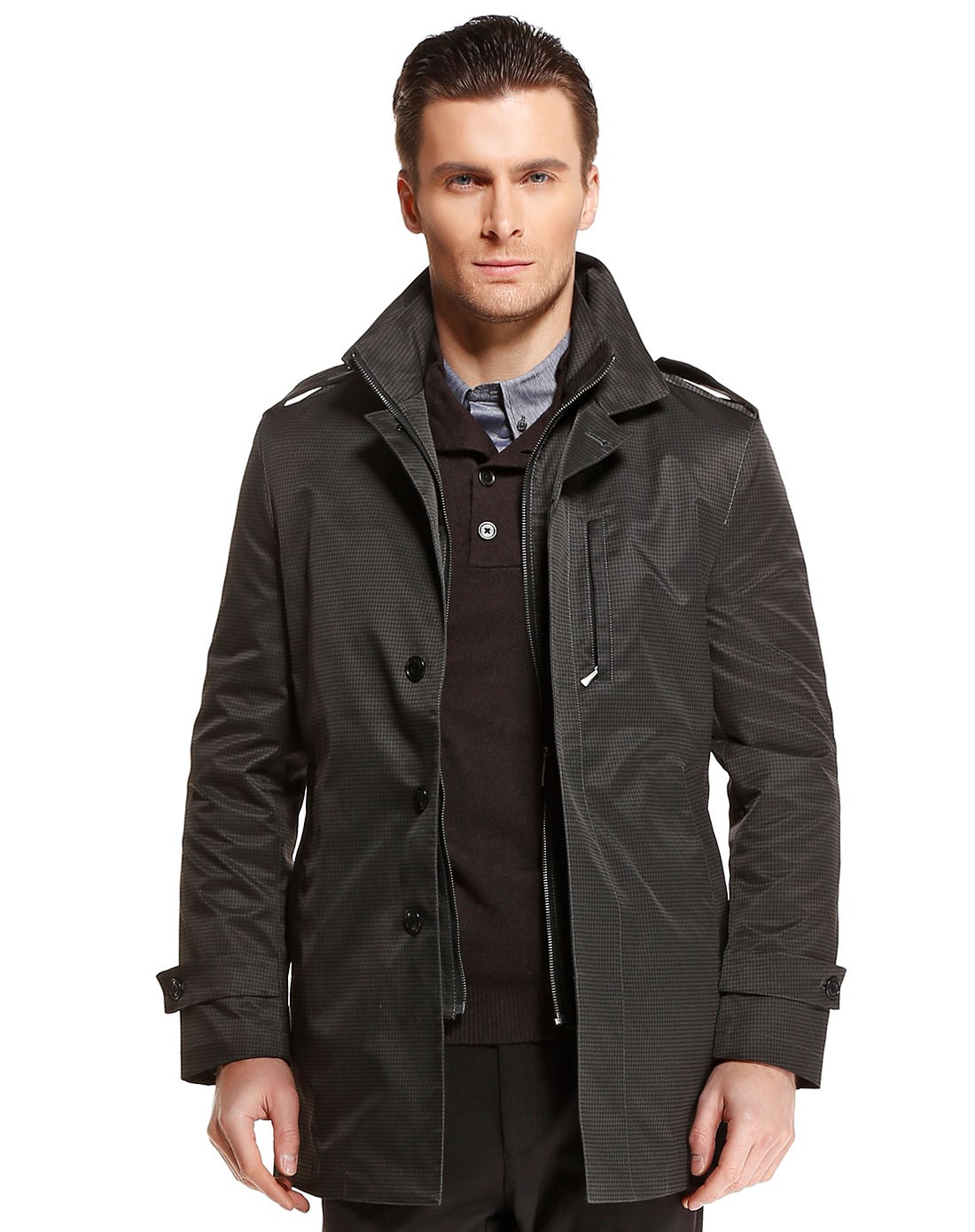 卡奴迪路canudilo黑绿色气质时尚长袖外套5221253-920_唯品会