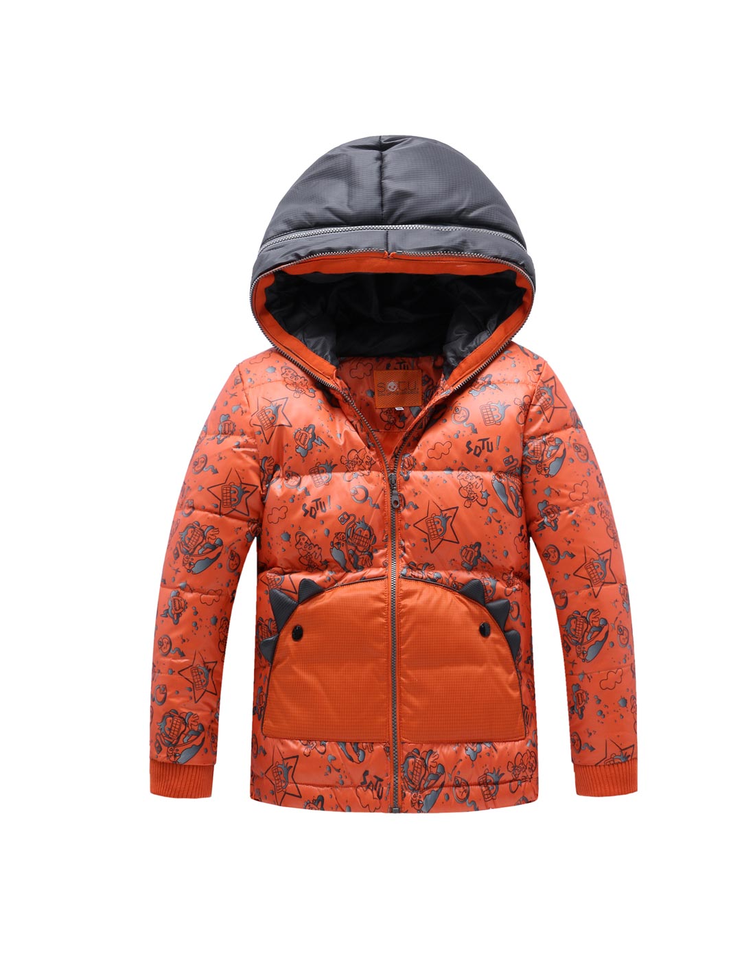 日月童神 男小童桔色小怪兽羽绒服