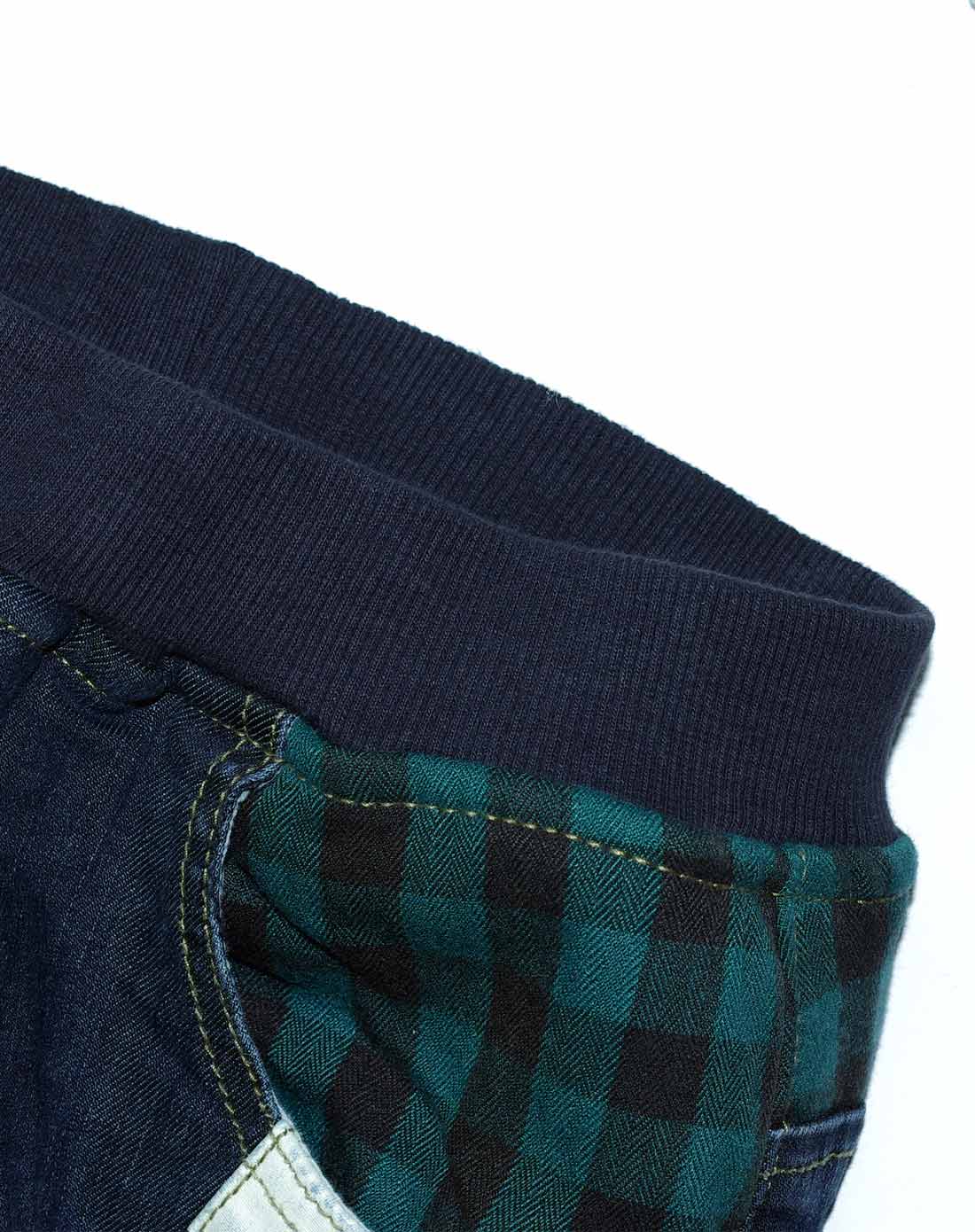 未来之星 男童深靛蓝罗纹腰牛仔夹裤