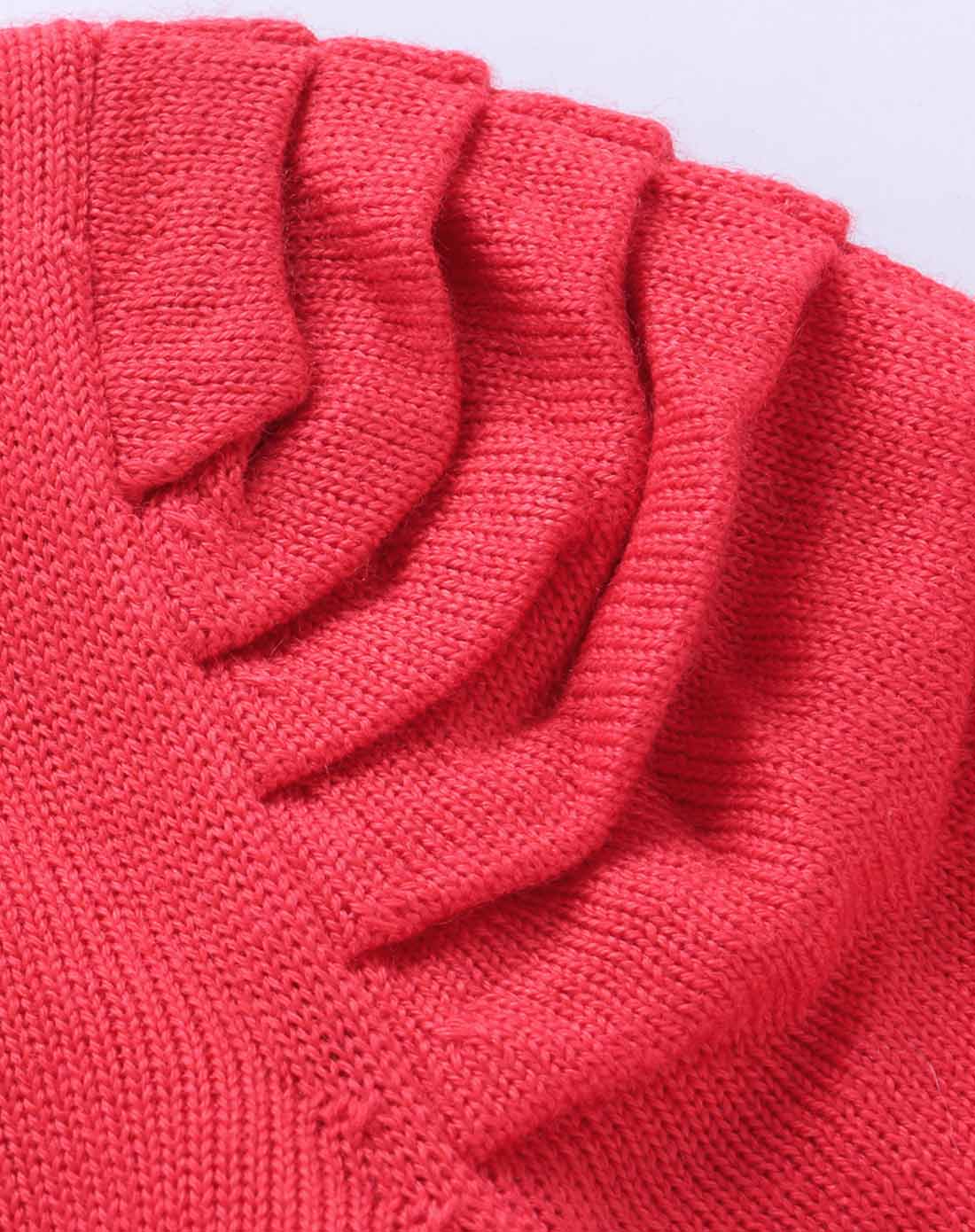 未来之星 女童深桃红泡泡袖高领毛衣