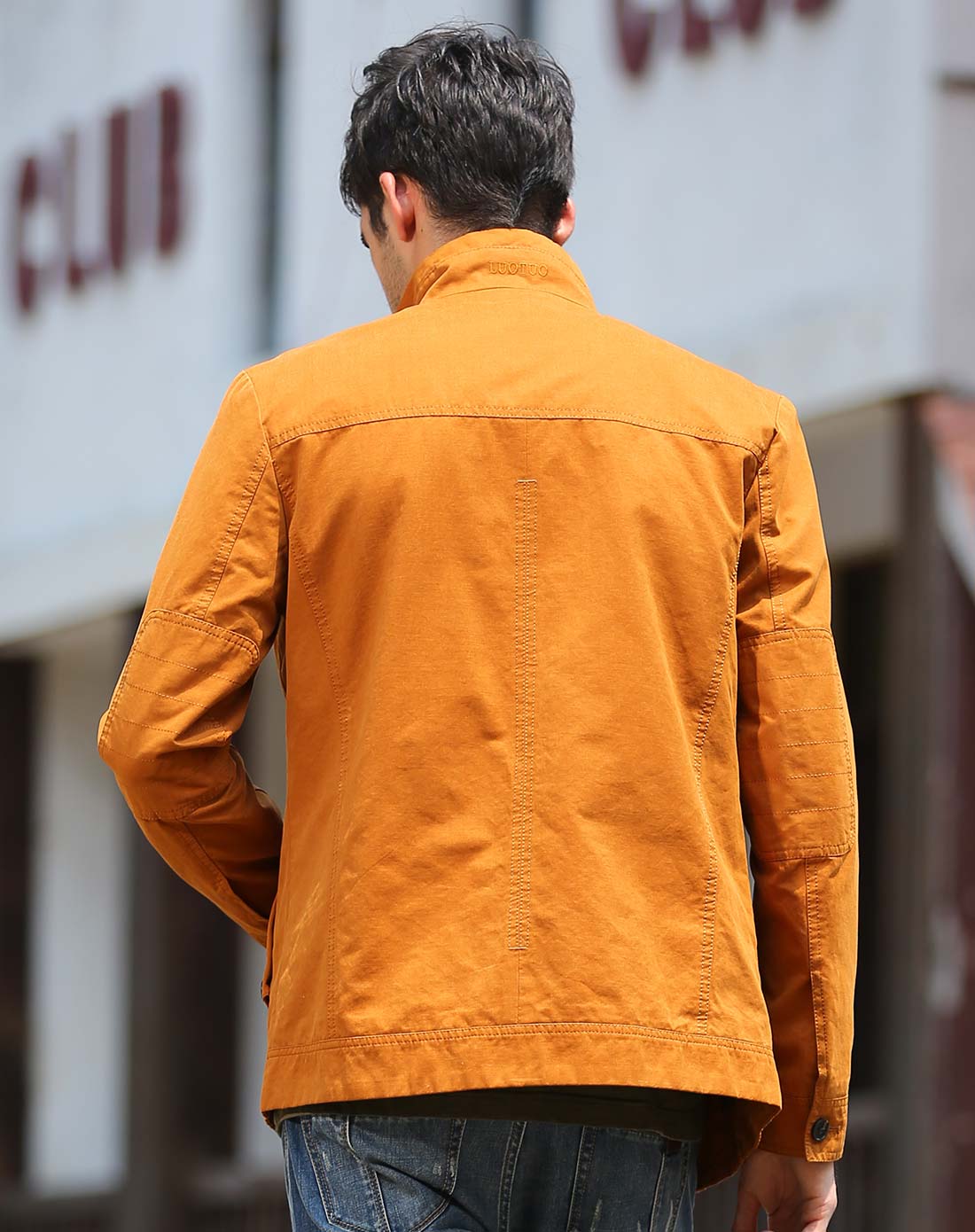 骆驼牌 男款桔红色长袖夹克 立领纯色商务