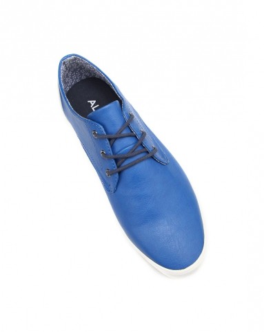 男款蓝色系带休闲皮鞋