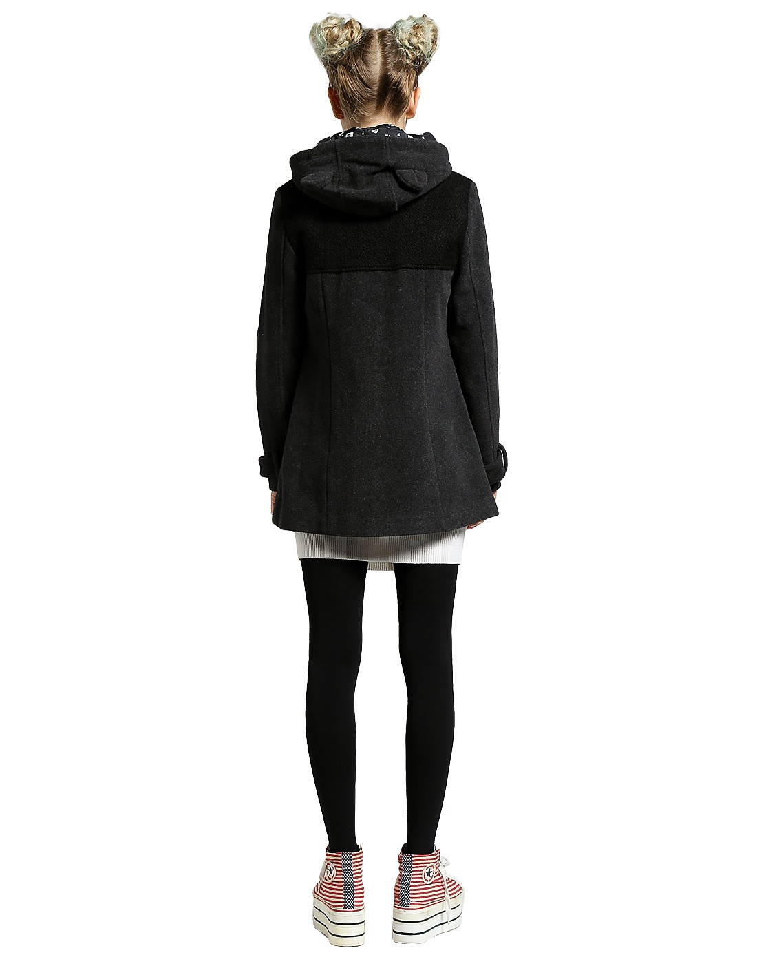 炭灰色连帽休闲长袖大衣