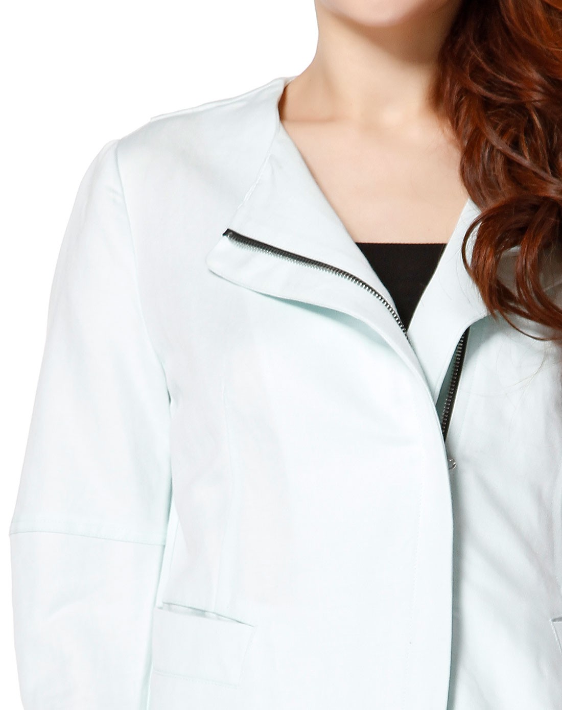 浅薄荷色休闲九分袖短外套