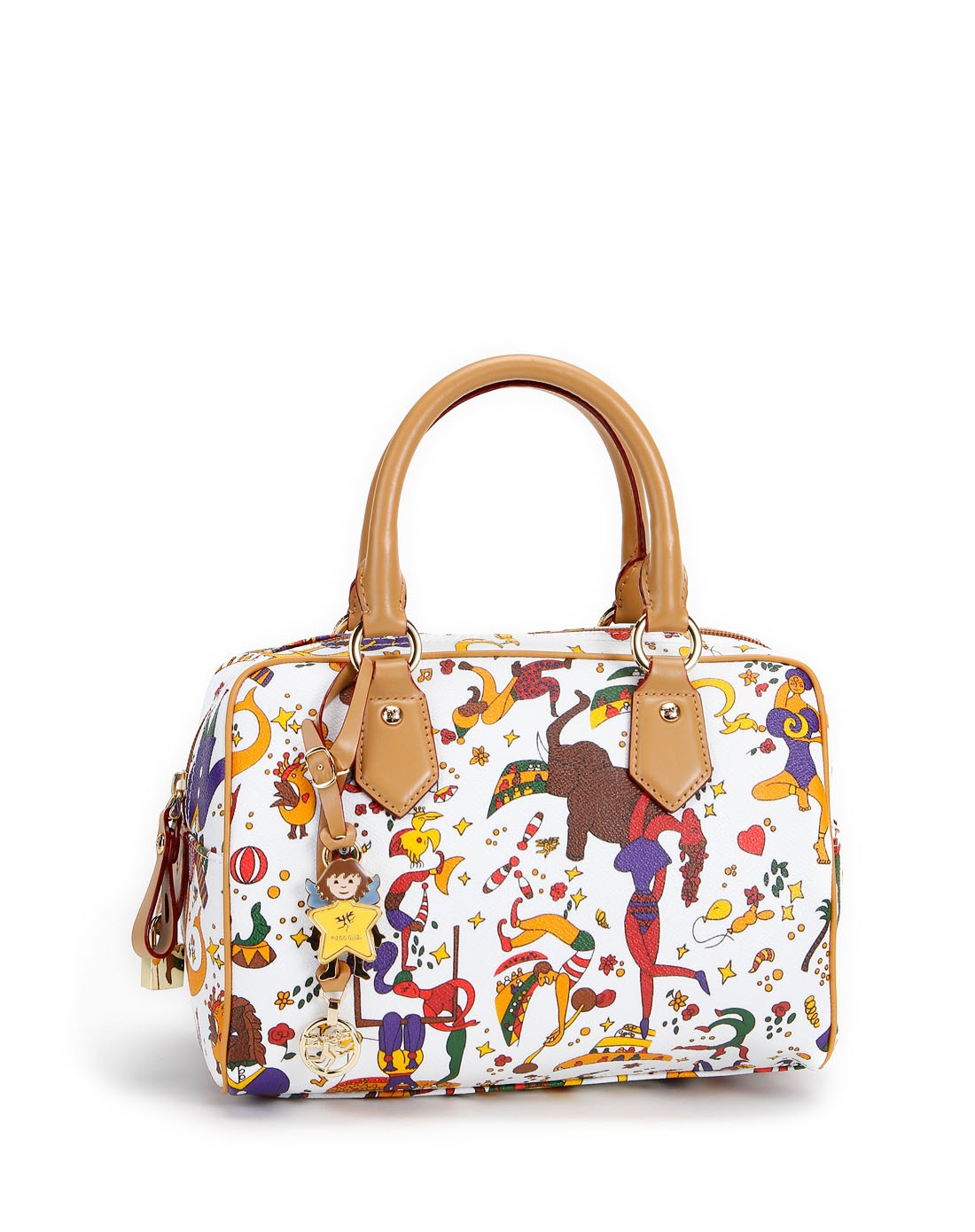 piero guidi轻奢皮具专场意大利进口白色马戏团图案休闲手提包2167e