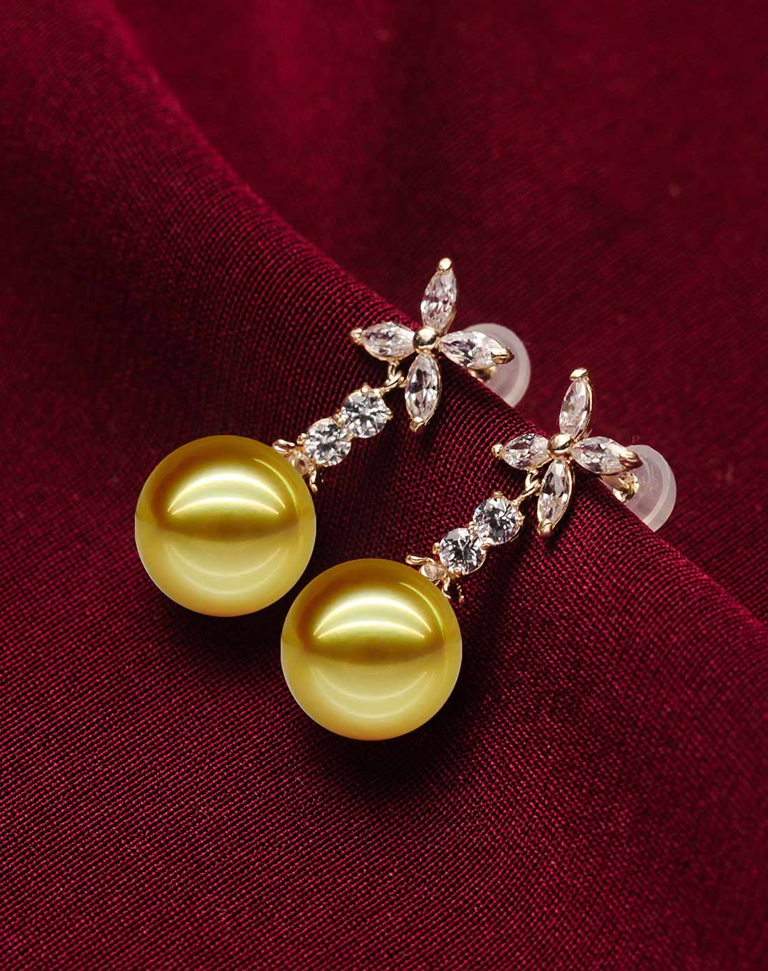 富贵花开款南洋金珠k金耳环