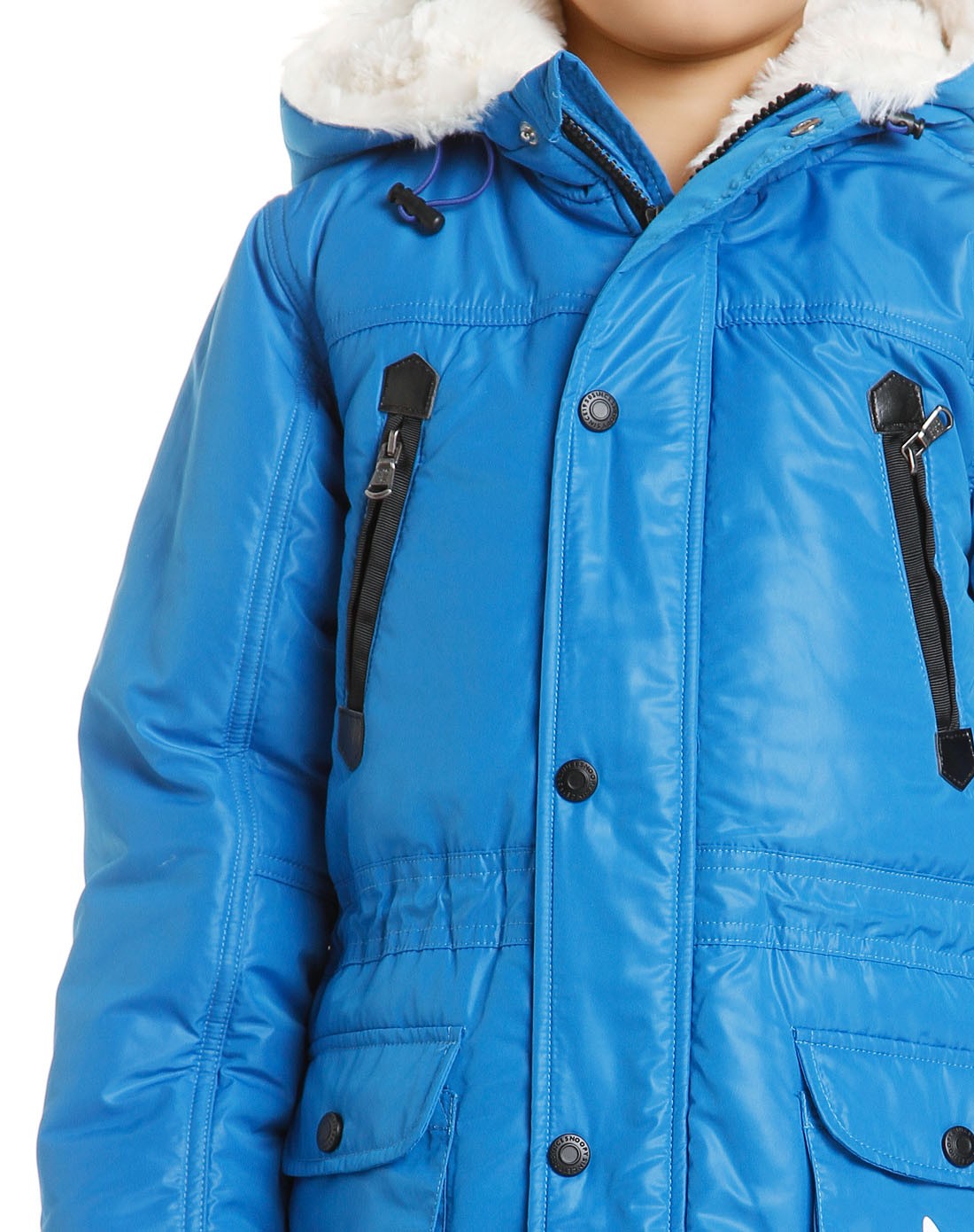 男童翠蓝色多袋附帽铺棉长袖外套