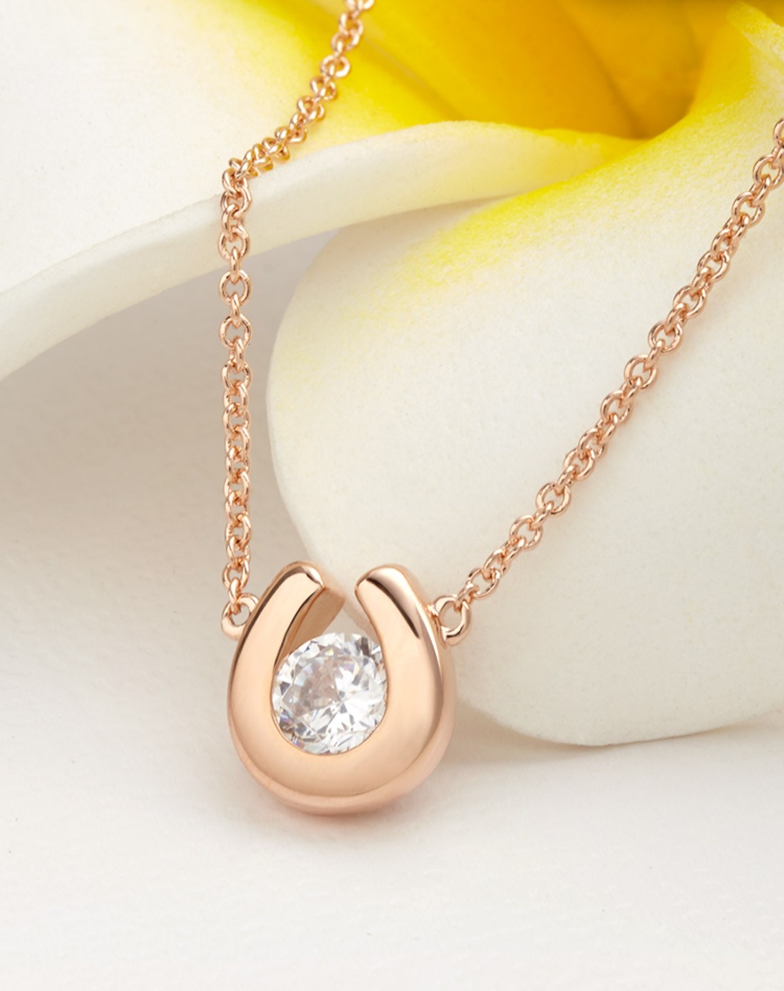 925银电镀玫瑰金&优雅u形链坠