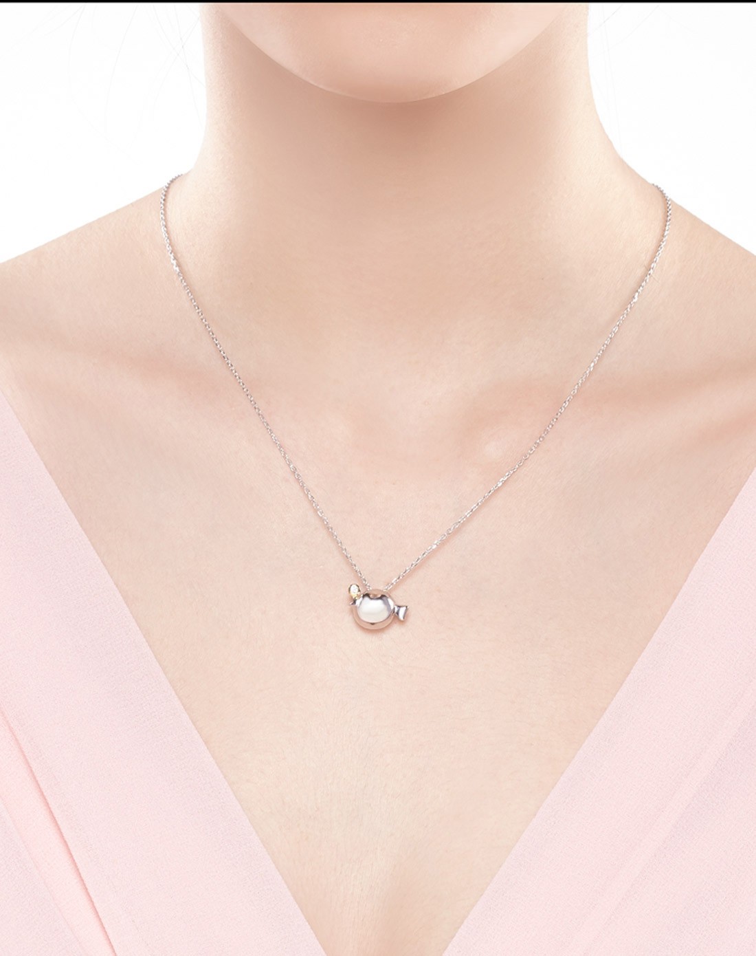 925银电镀白金&可爱气泡鱼吊坠