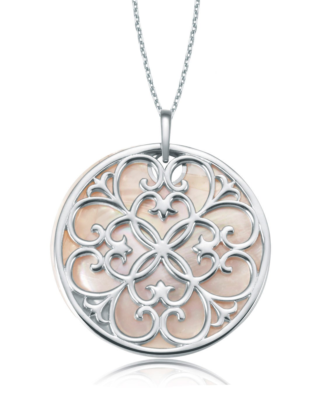 925银电镀白金&镂空内镶珠贝吊坠