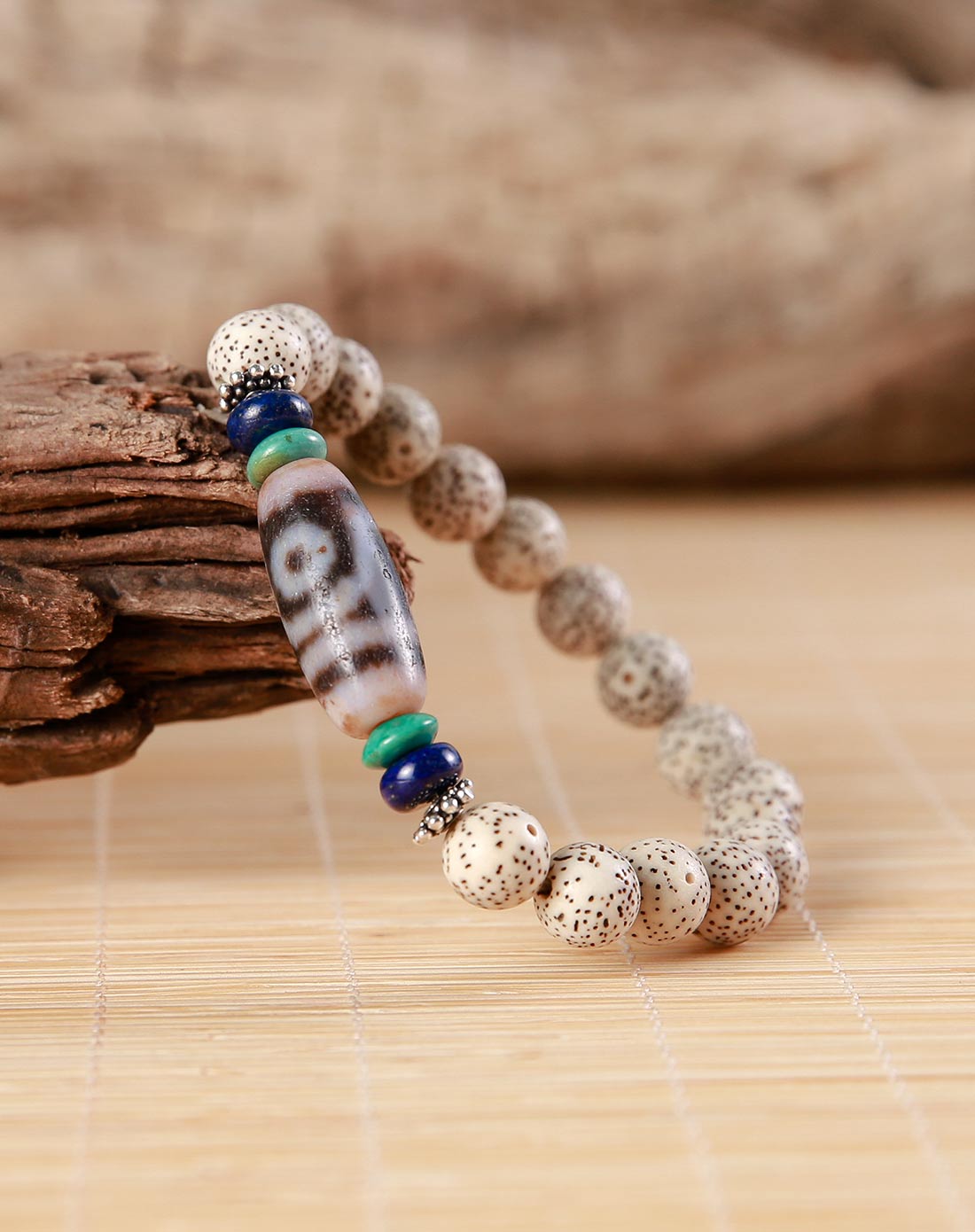 藏式星月菩提二眼天珠手串(附证书)