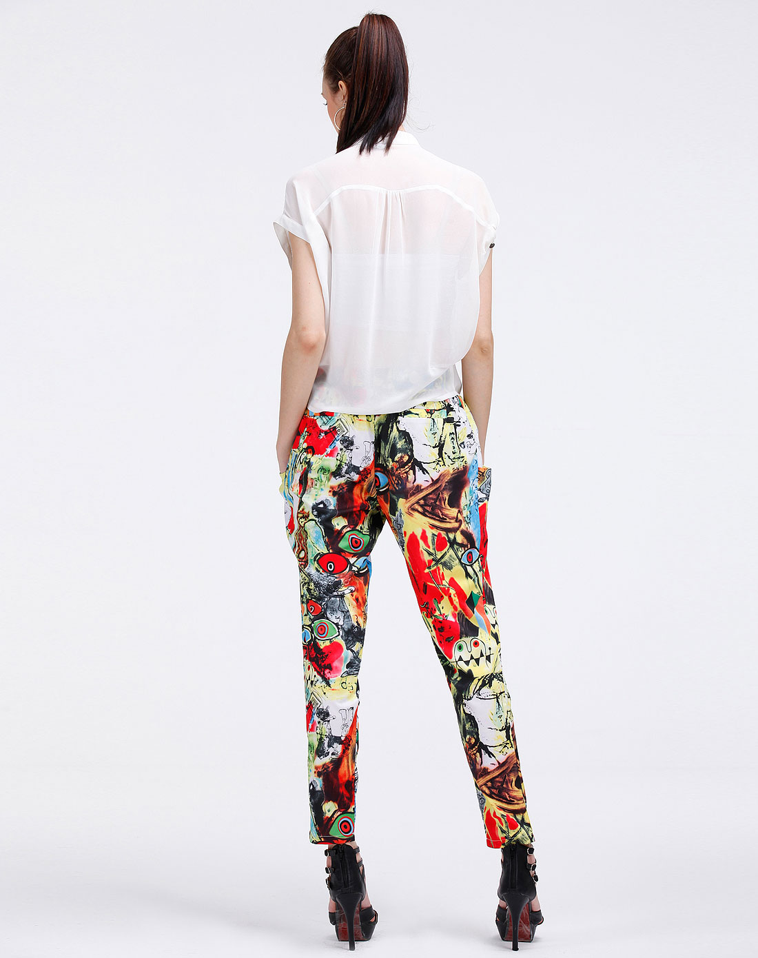 花色松紧带潮花哈伦裤