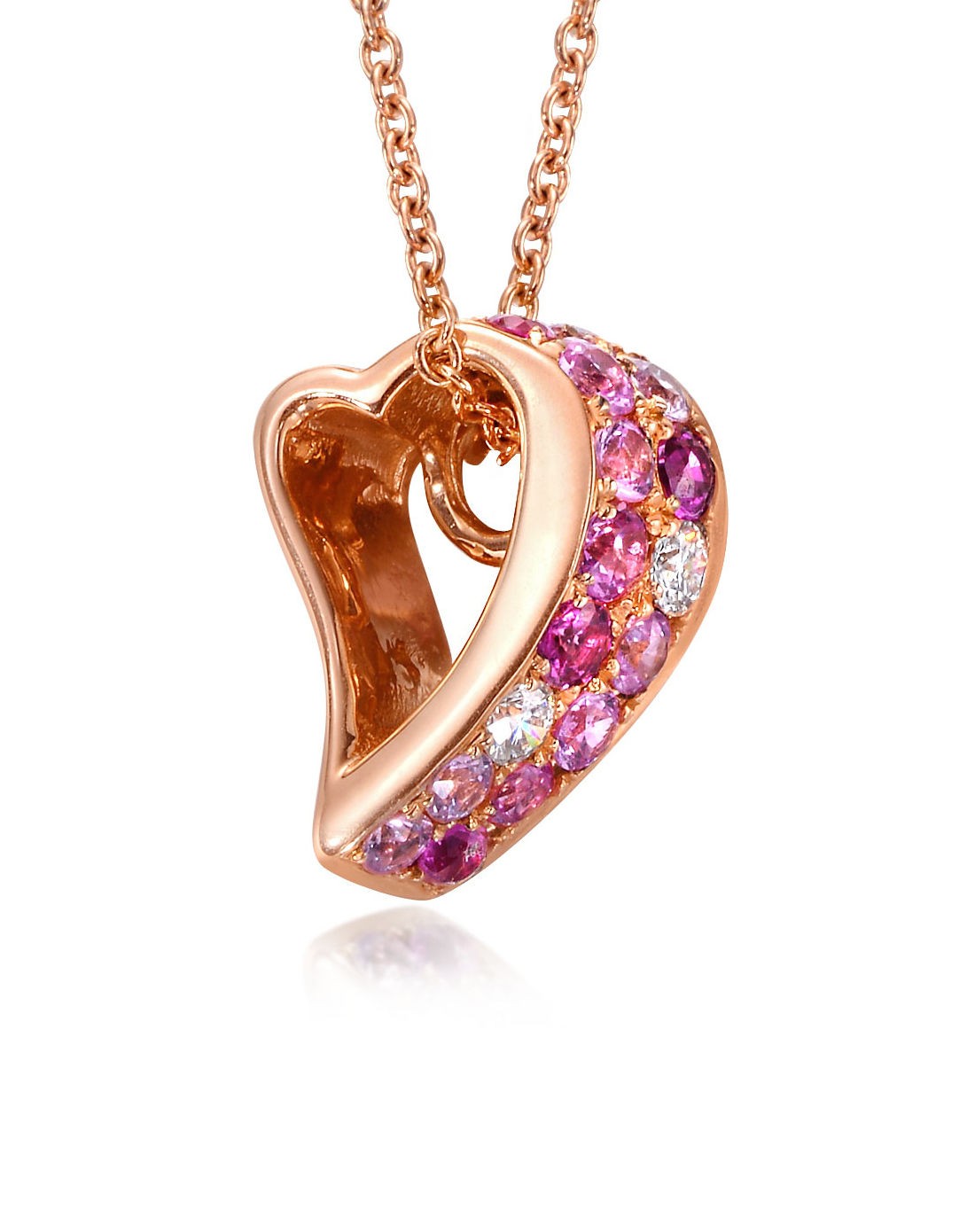18k红色黄金粉红宝石心型项链