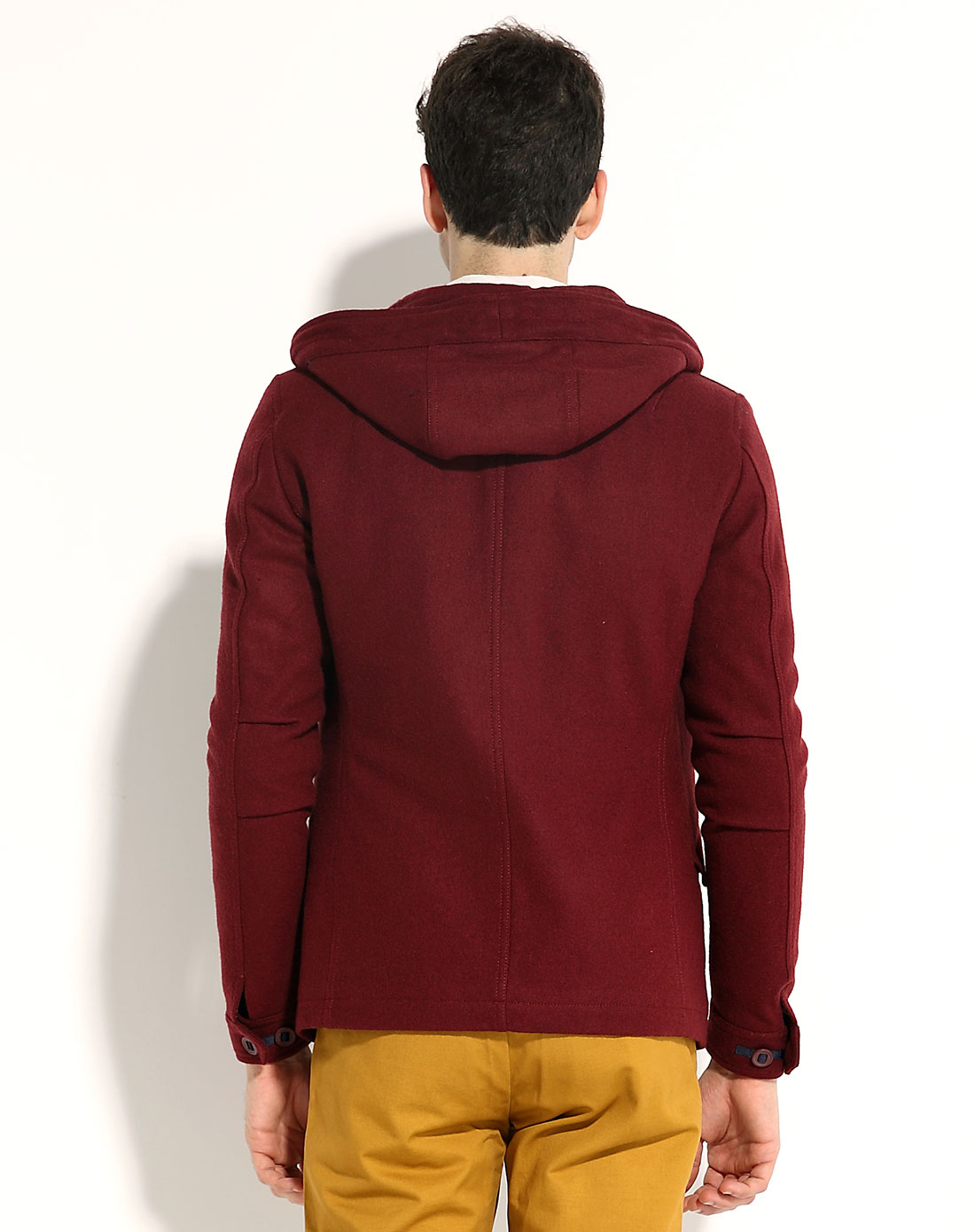 枣红男装净色中长风衣外套