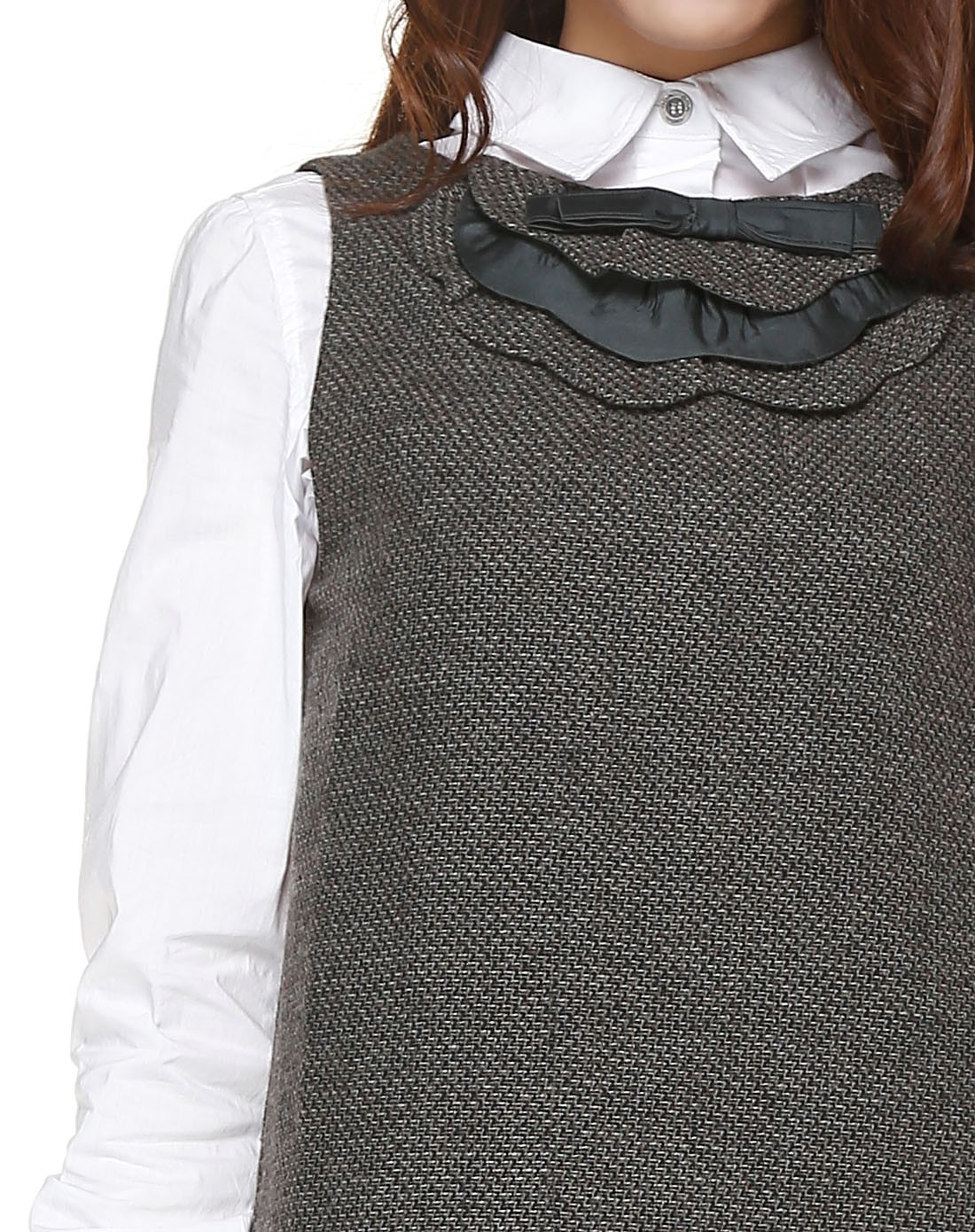 女款暗灰绿色淑女优雅无袖连衣裙