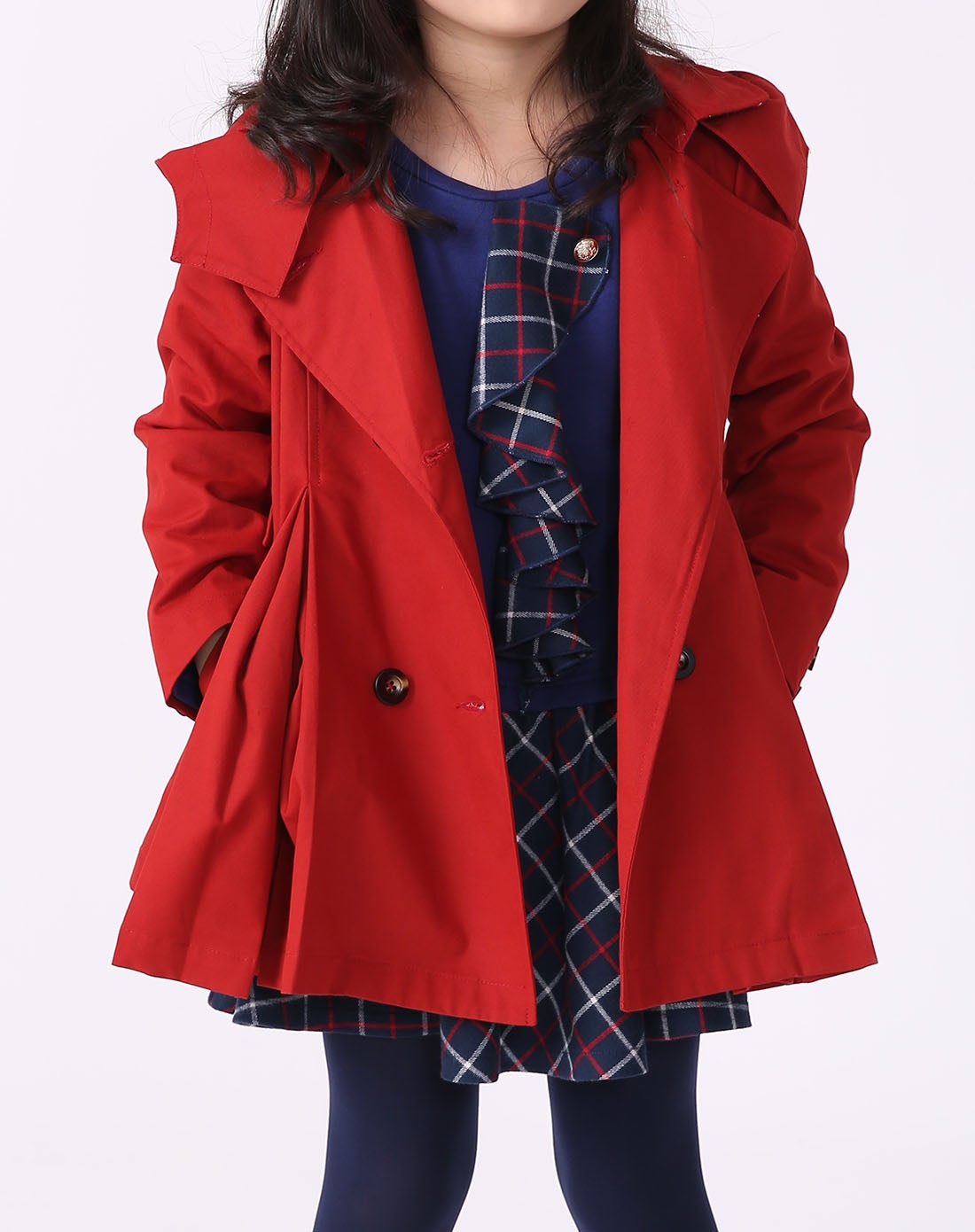 女童秋季红色风衣外套