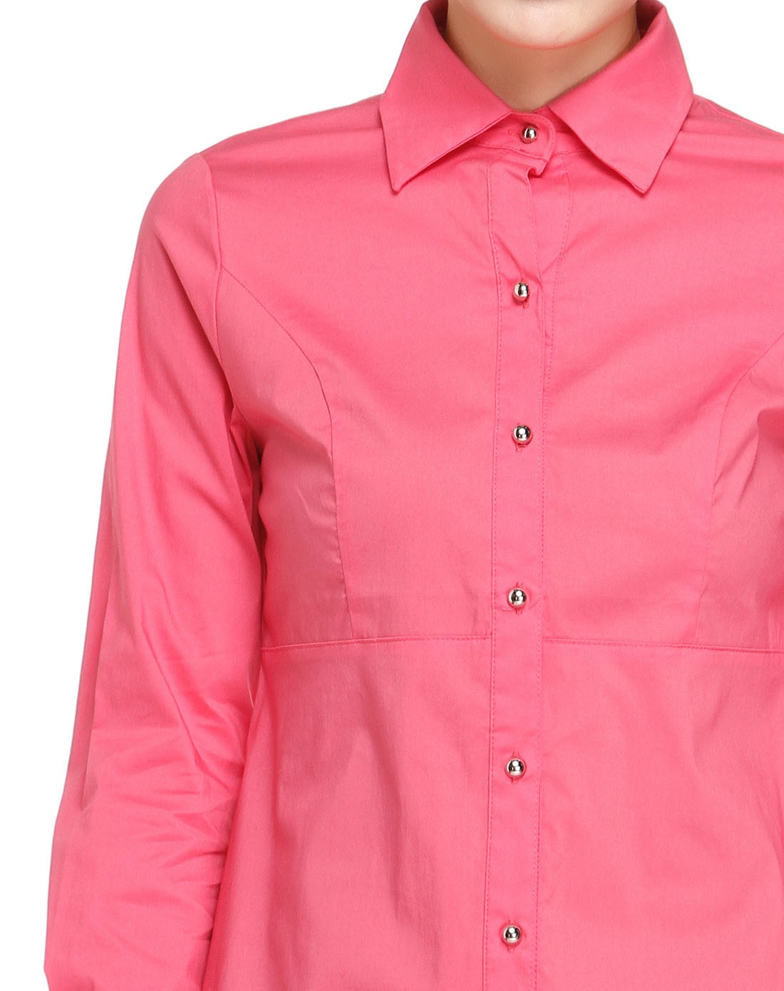 浅玫红色休闲百搭长款长袖衬衫