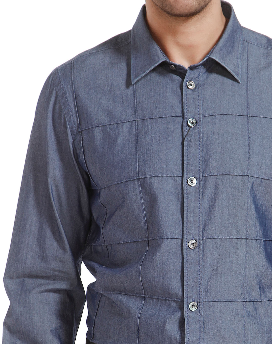 路卡迪龙luka dilong男装专场 > 灰蓝色别致格纹休闲长袖衬衫