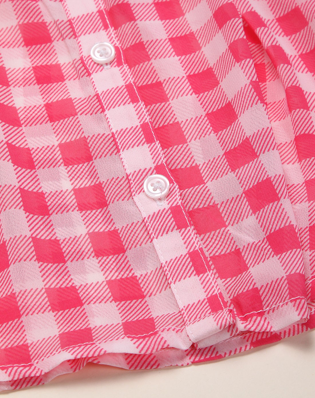 女童布法罗粉色棋盘格纹裙摆式可挽袖长袖衬衫