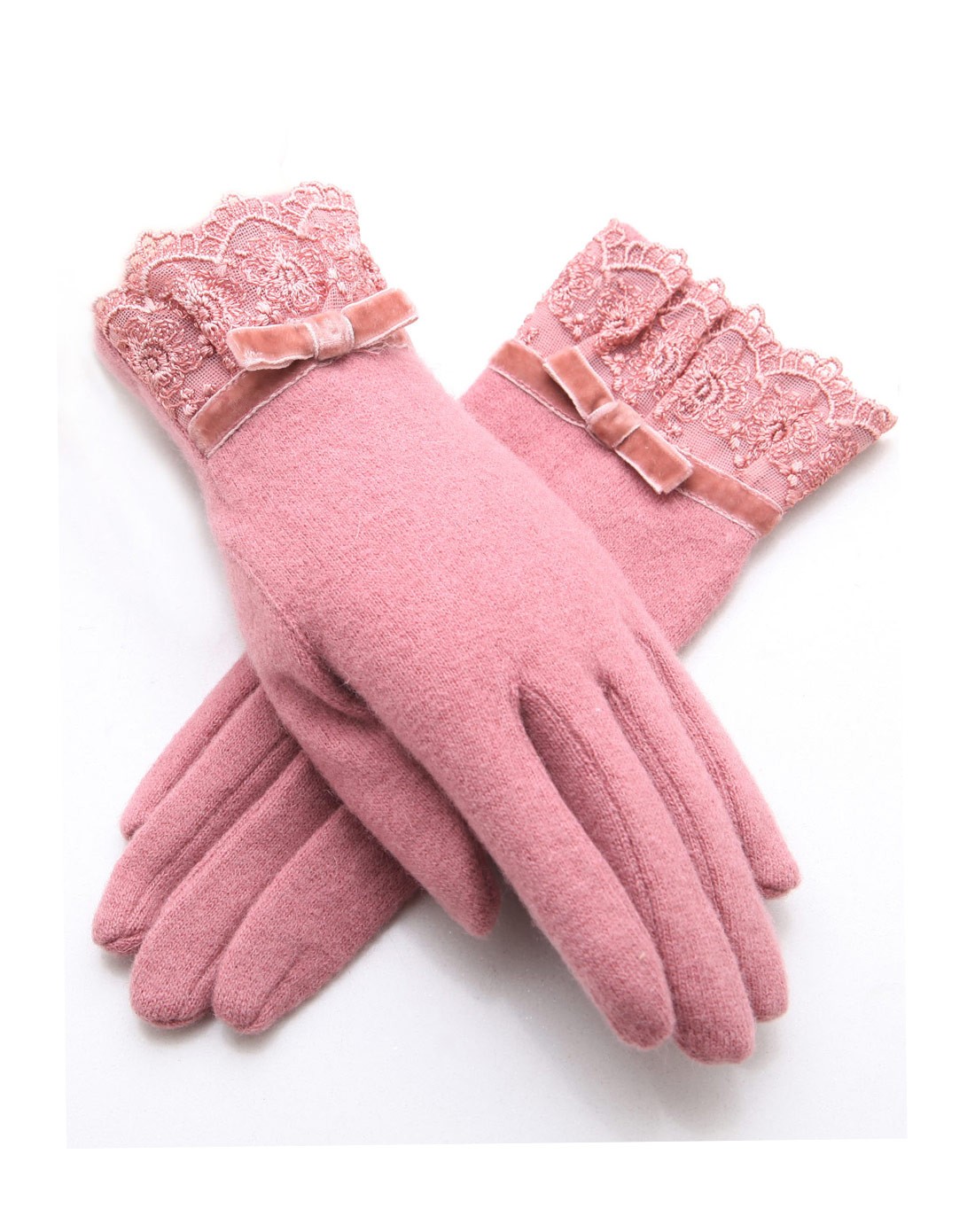 瑞格丽特rglt围巾专场-女士蕾丝双层加绒冬季保暖羊毛手套