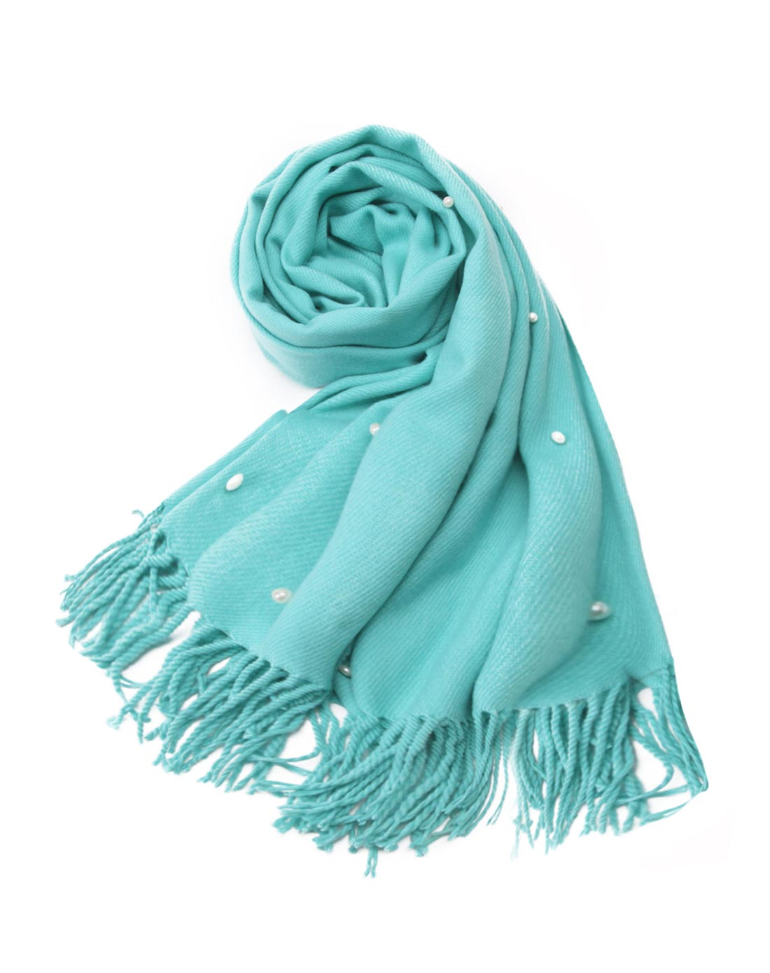 秋冬纯色百搭钉珠针织毛线斜纹保暖围巾