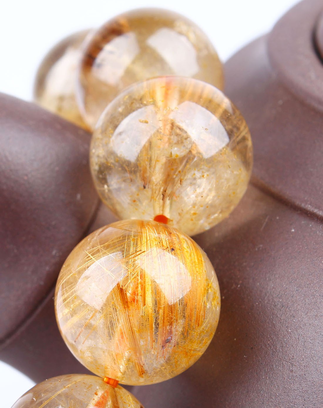 纳福聚财 天然发晶圆珠手链15mm 附证书