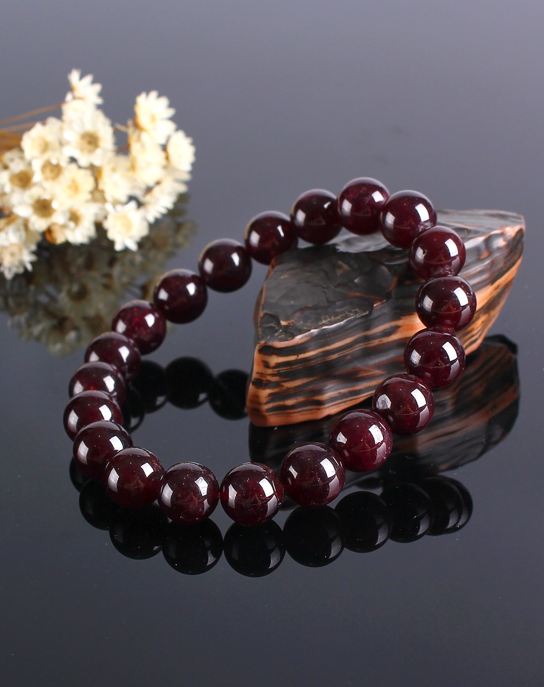 助孕必备天然星光石榴石圆珠手链10mm 附证书