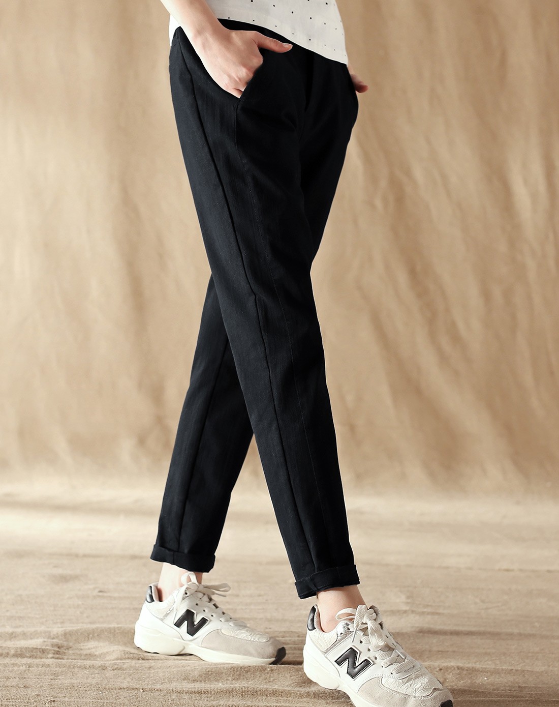 黑色简约文艺棉质裤子