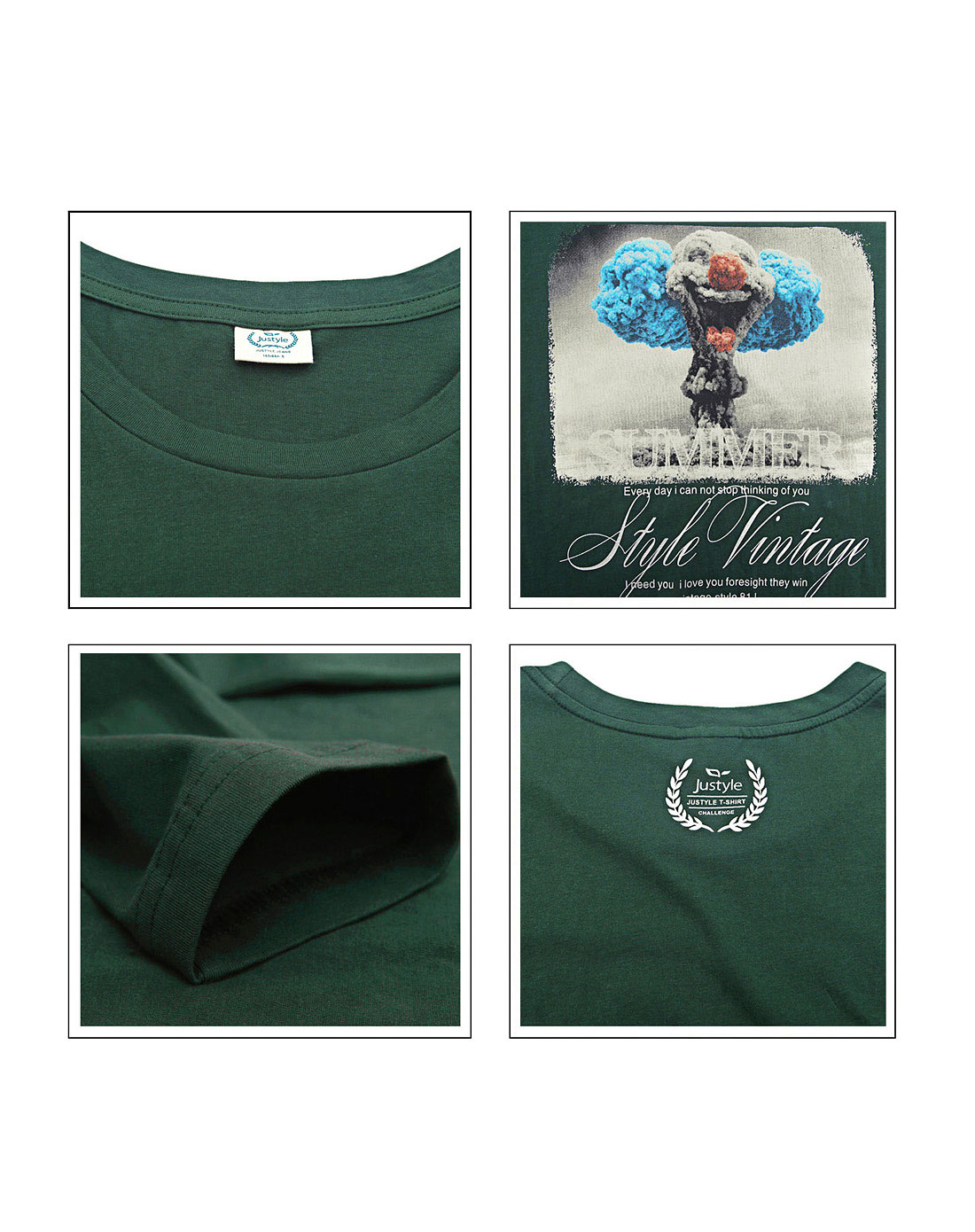 墨绿/蓝色时尚印图长袖t恤