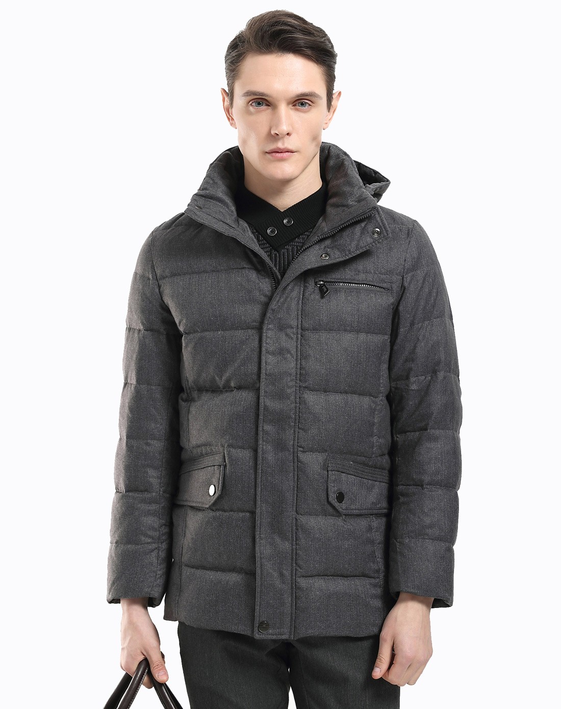 玛萨玛索masa maso灰色防风高密白鸭绒羽绒服1300247_唯品会