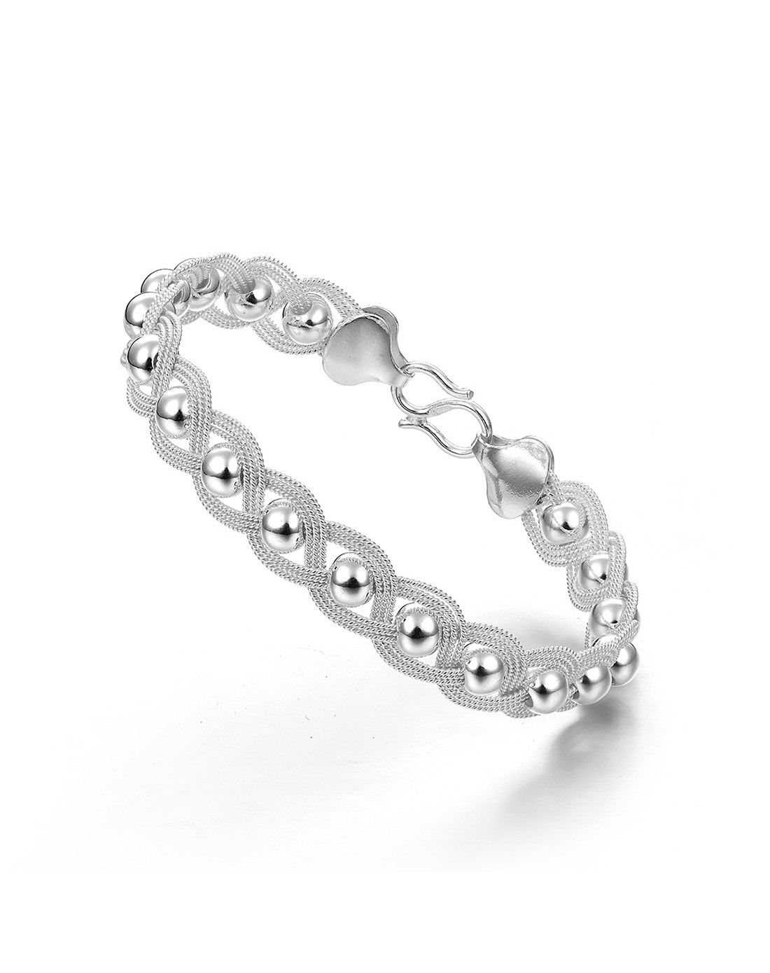 手工花丝990足银双编银丝串珠手链