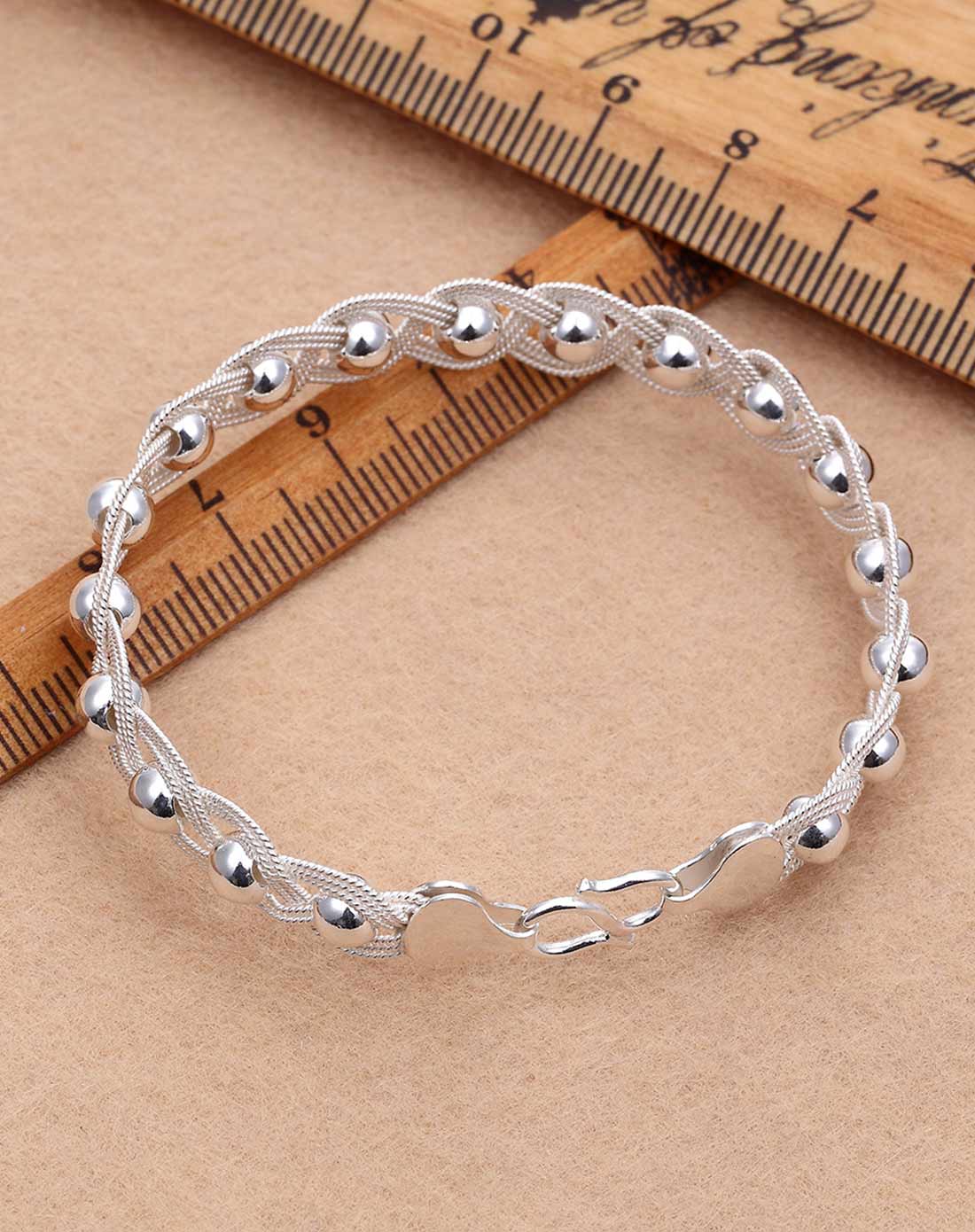 手工花丝990足银双编银丝串珠手链