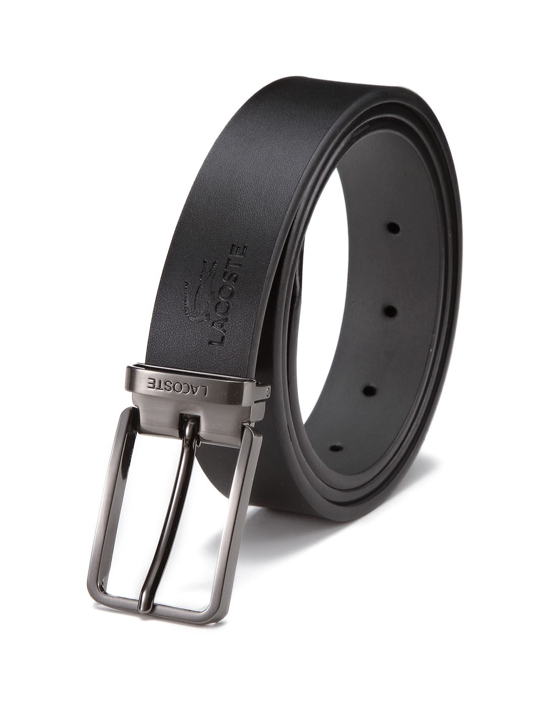 鳄鱼lacoste男女箱包男款黑/灰色绅士商务双扣头皮带礼盒装rc1355hc1h