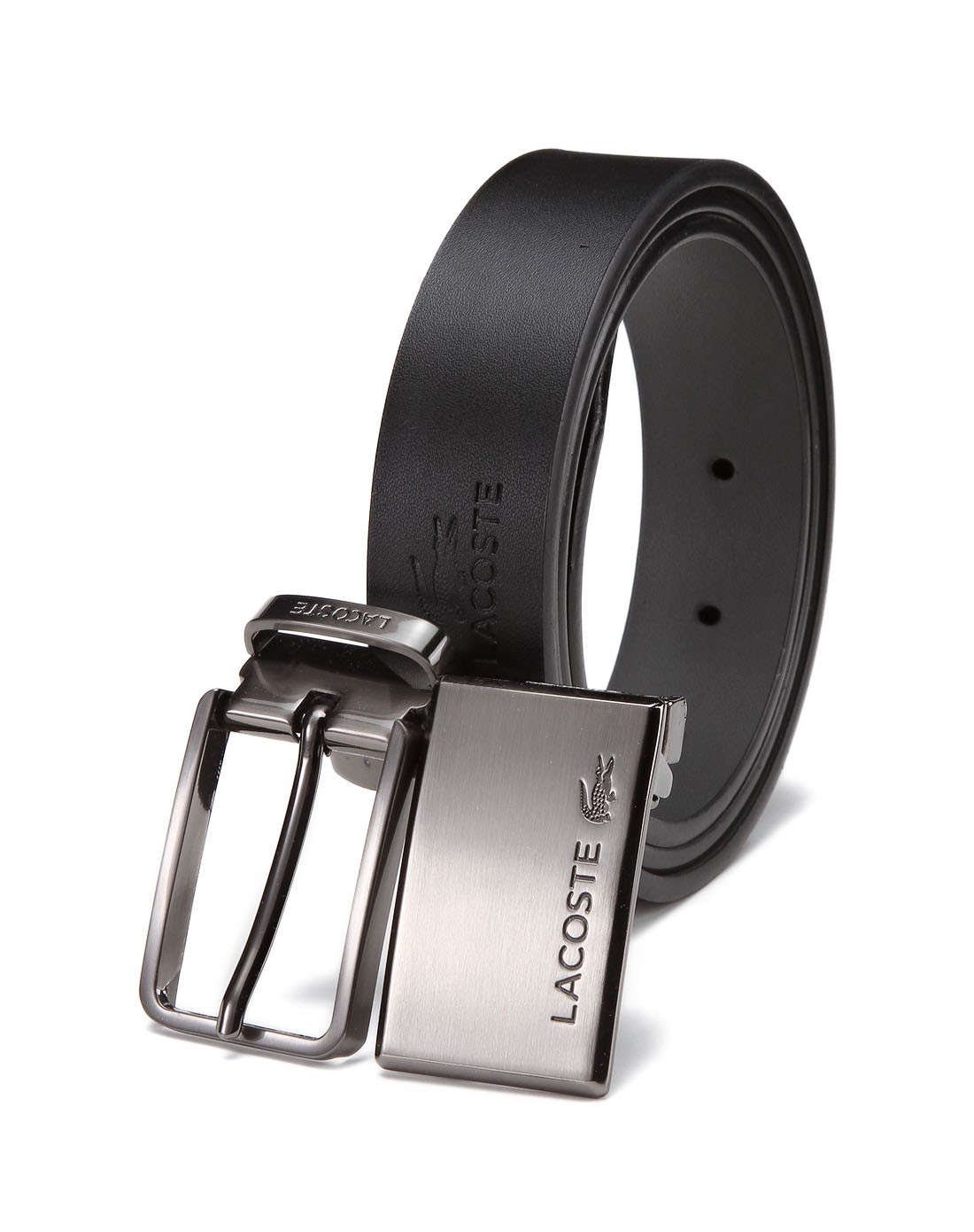 鳄鱼lacoste男女箱包男款黑/灰色绅士商务双扣头皮带礼盒装rc1355hc1h