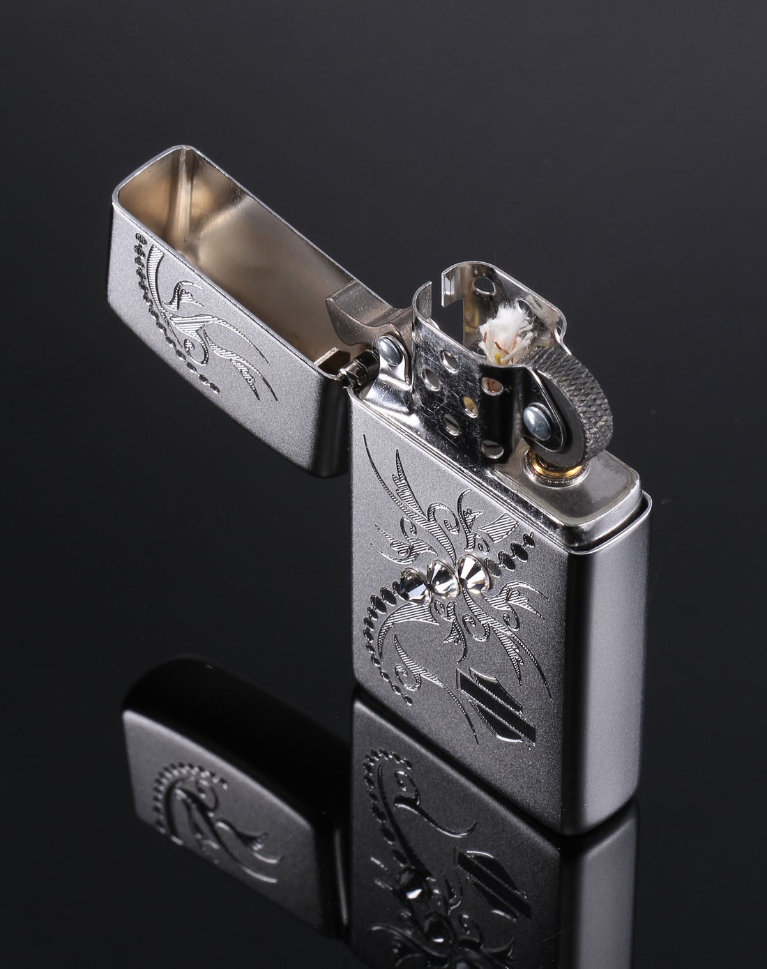 zippo 缎砂镶钻哈雷水晶飞舞纤巧窄机